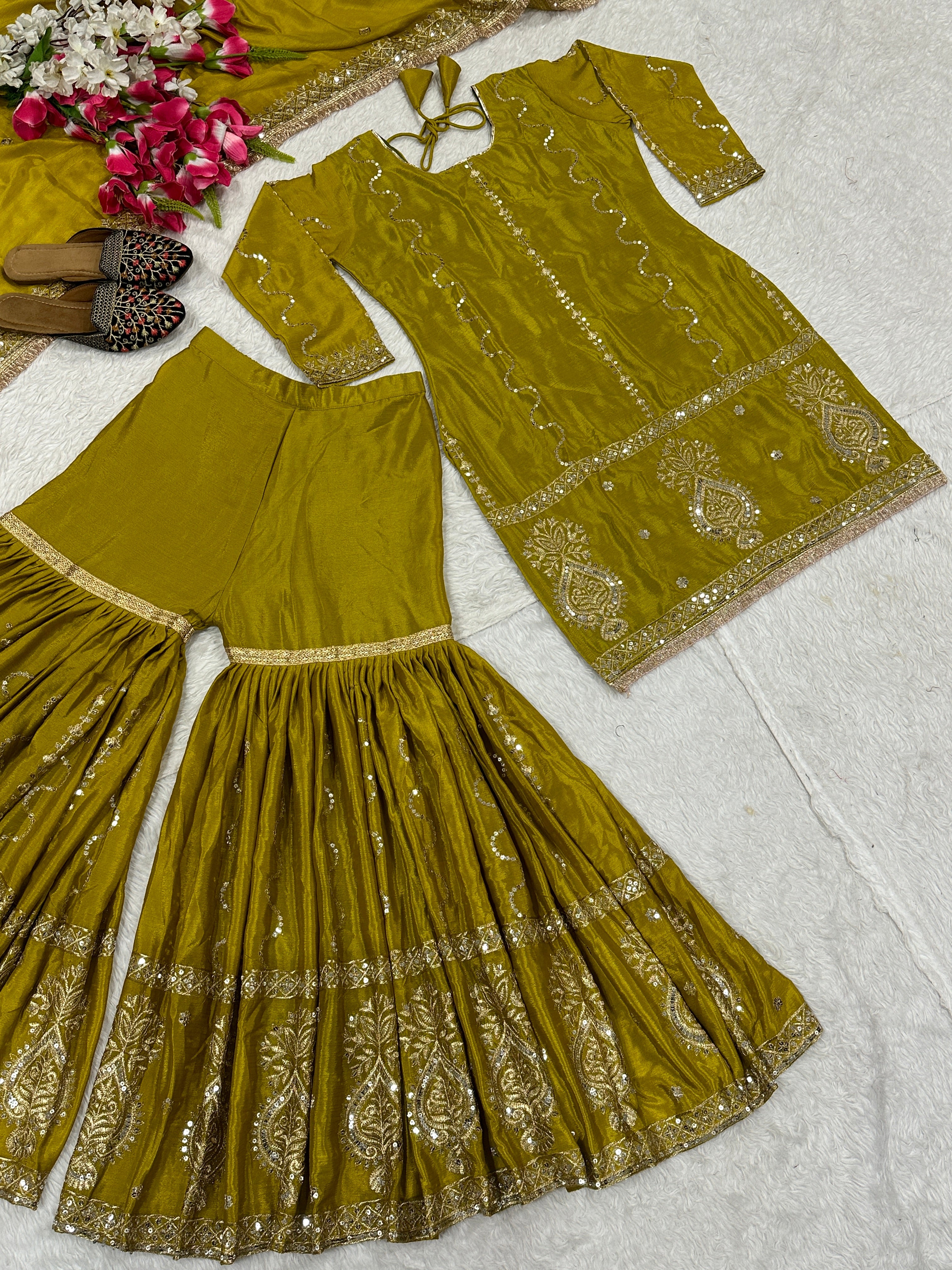 Designer Party Wear Top Bottom And Dupatta With Fancy Borders Lace Work