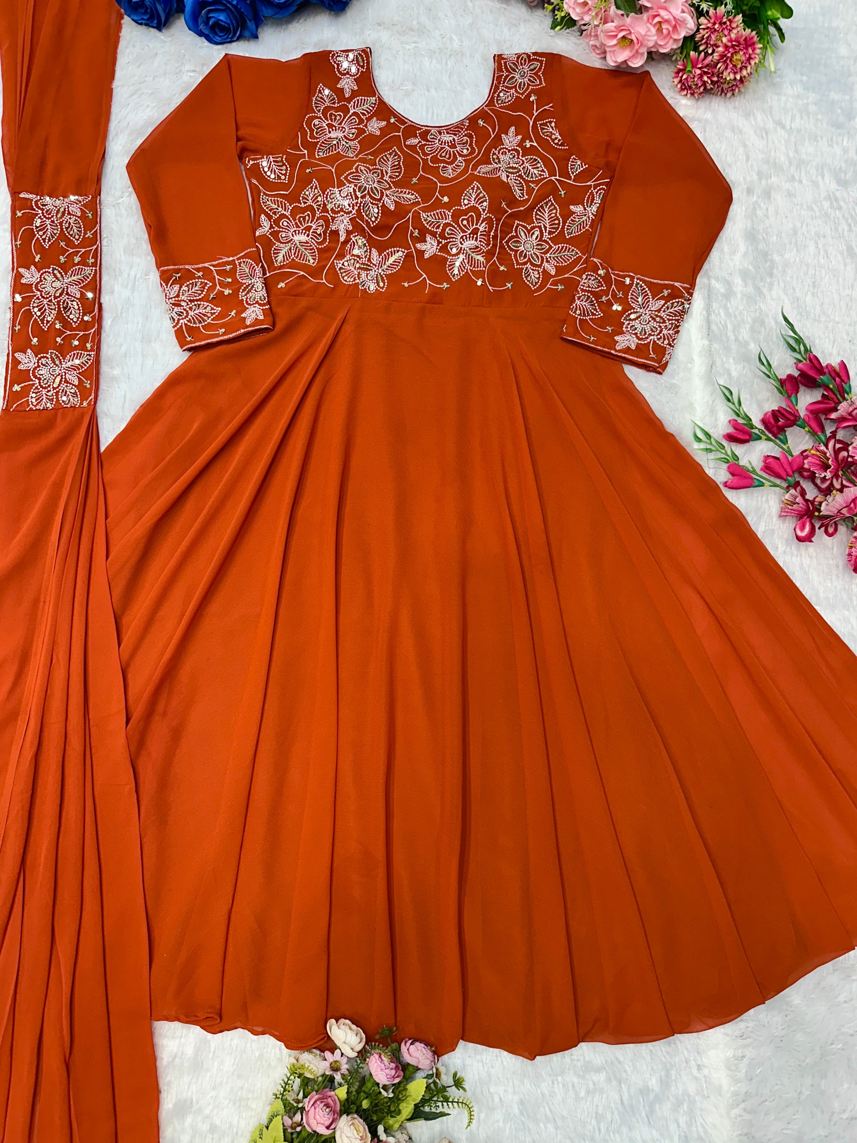 Designer Party Wear Look Anarkali Gown With Embroidery Work