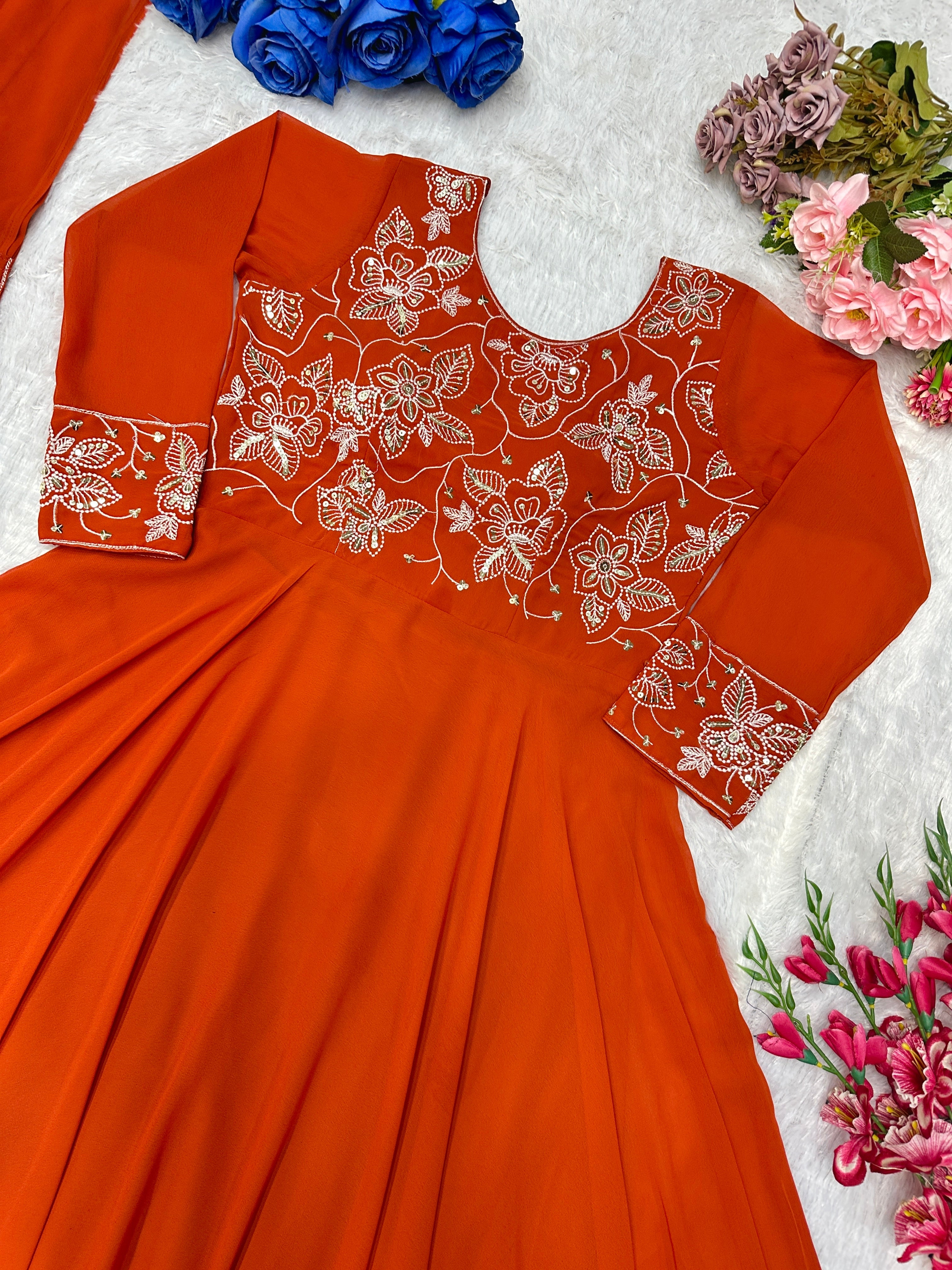 Designer Party Wear Look Anarkali Gown With Embroidery Work