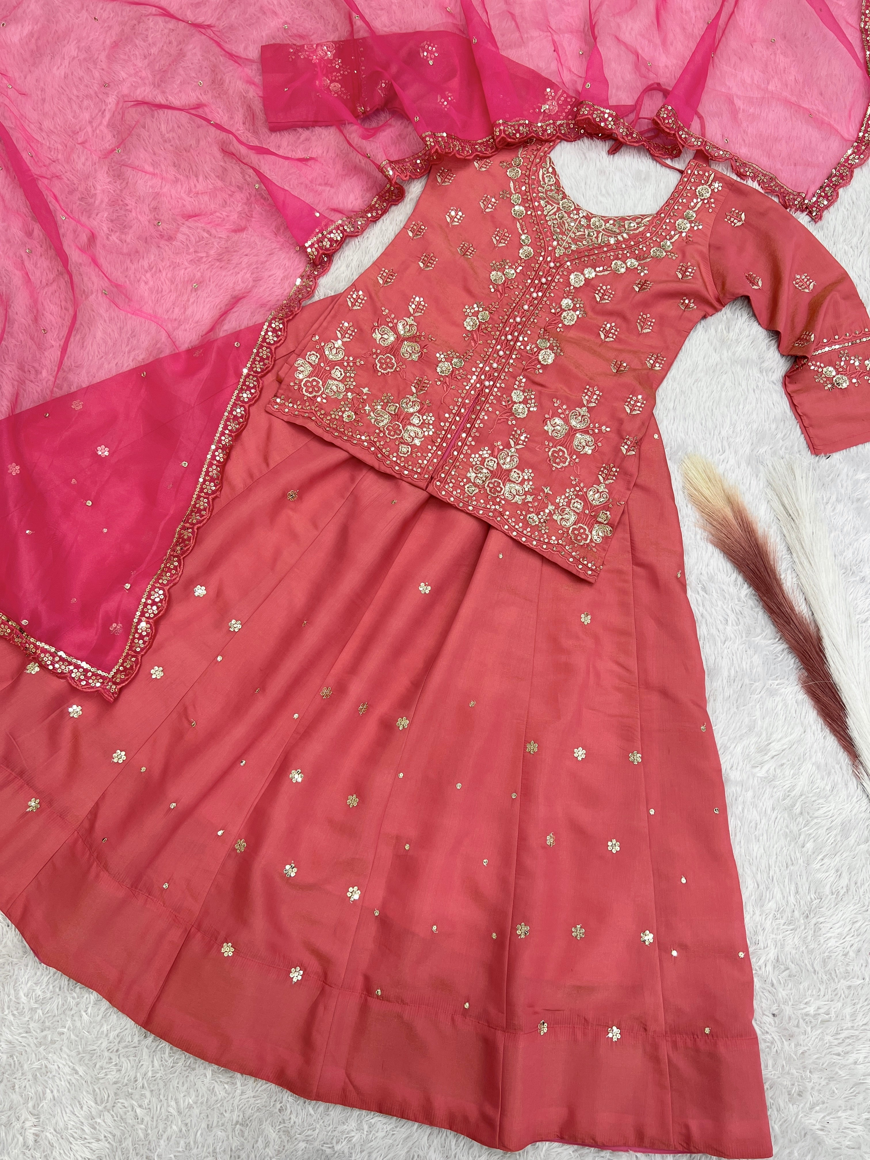 Beautiful Top - Lehenga & Dupatta With Embroidery And Sequins Work