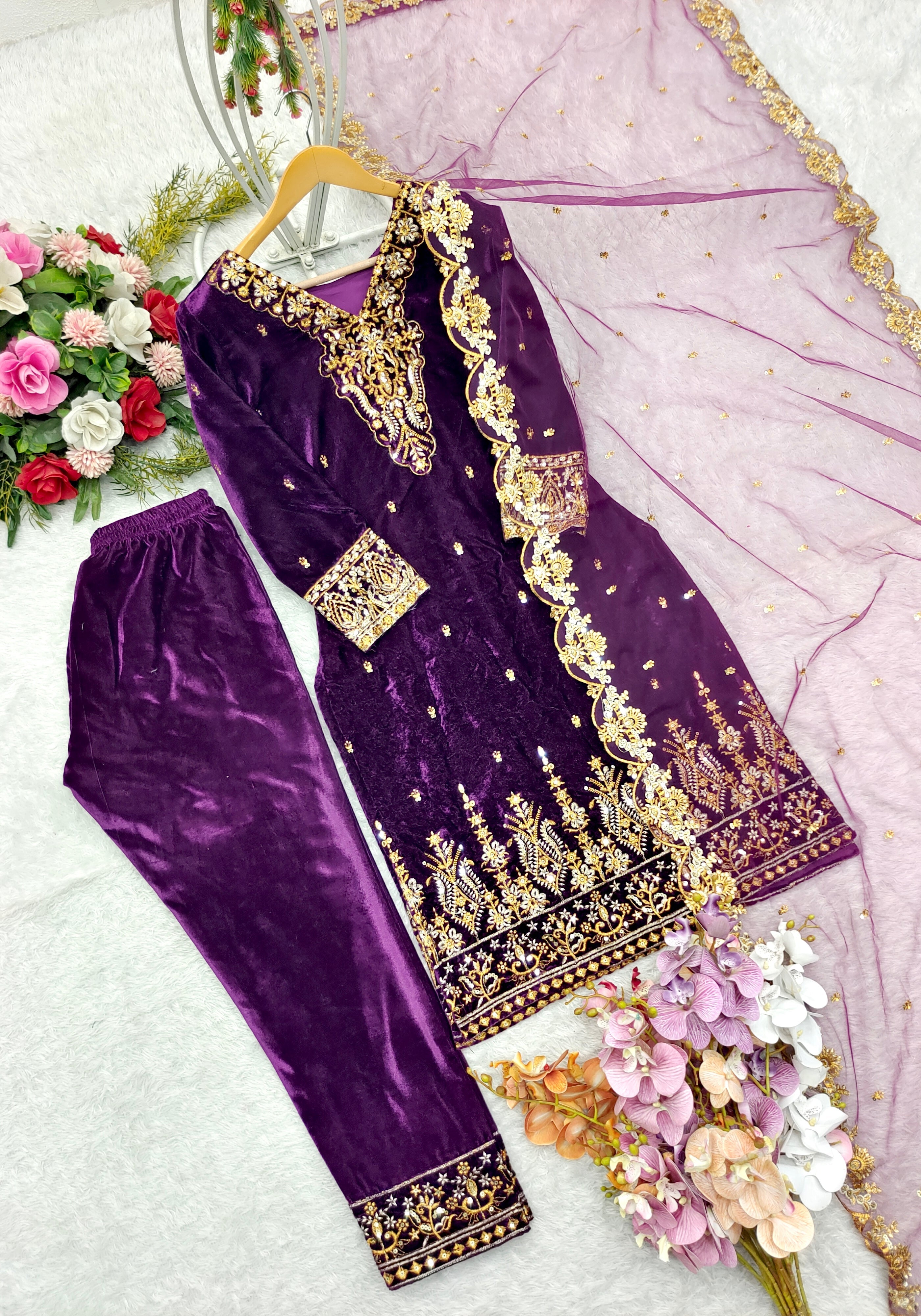 Designer Party Wear Look Top -Pent And Dupatta With Embroidery Sequence Work