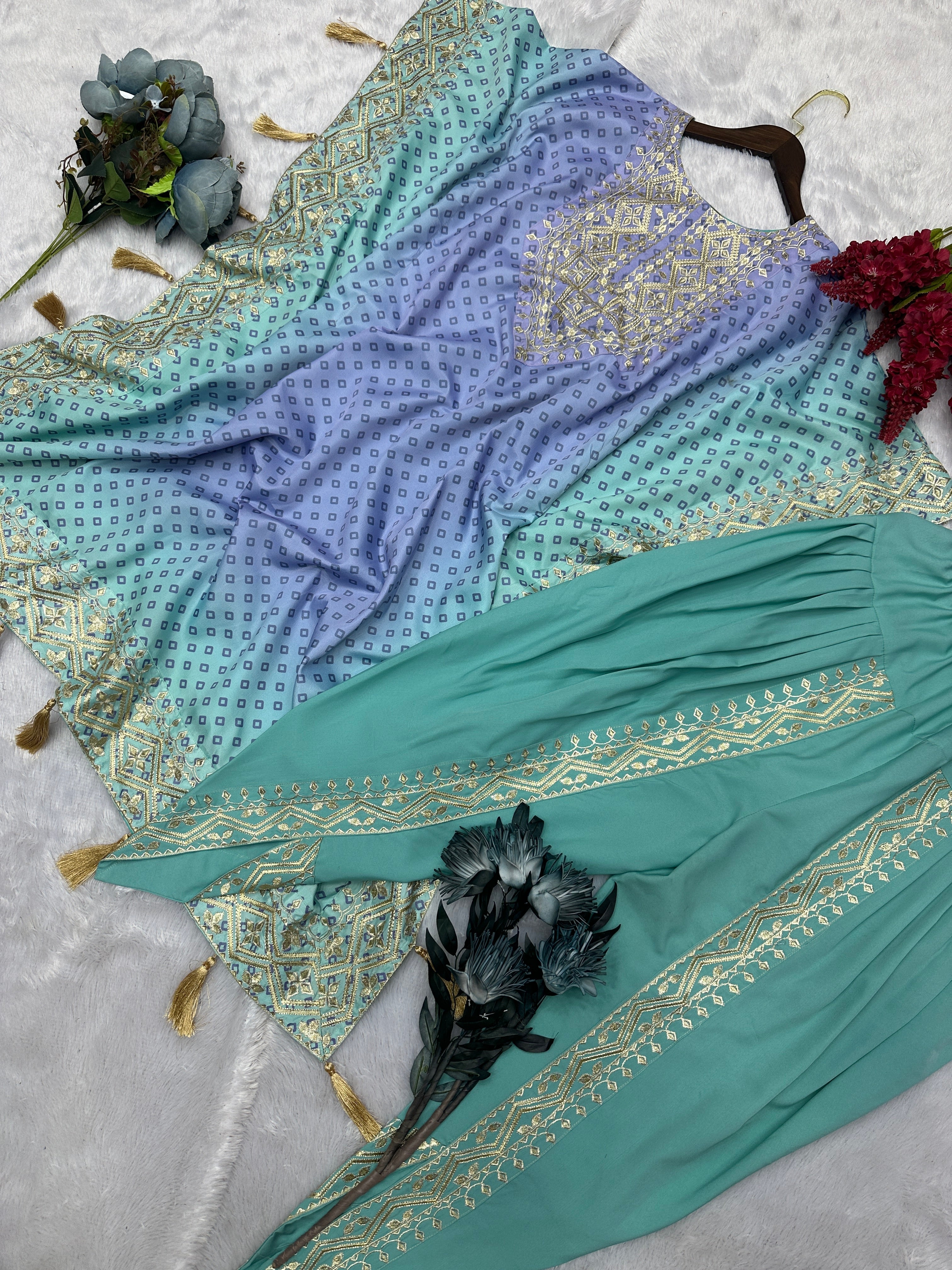 Beautiful Kaftan And Dhoti With Embroidery And Digital Print Work