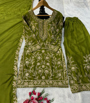 Party Wear Designer Top Plazzo And Dupatta