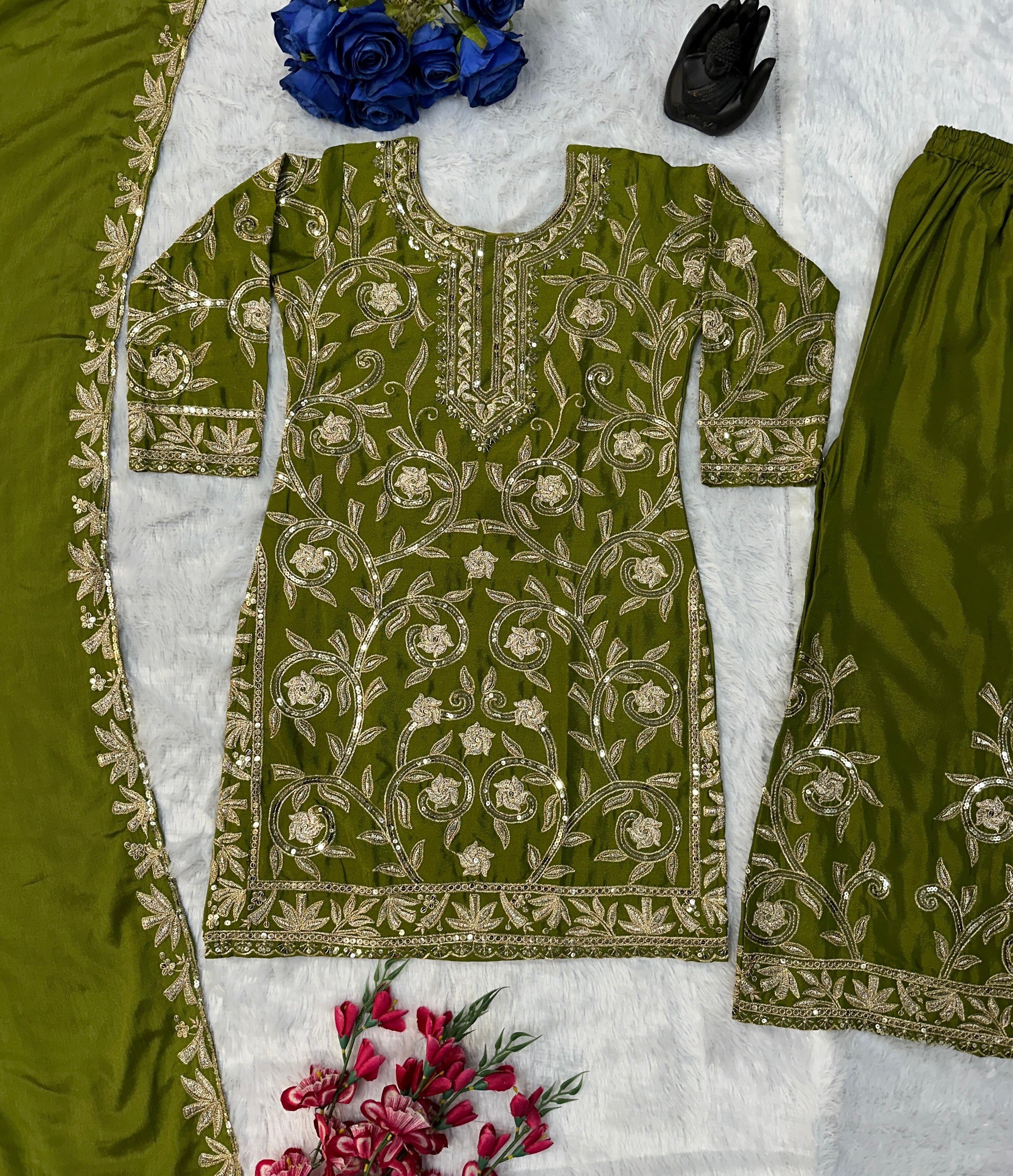 Party Wear Designer Top Plazzo And Dupatta