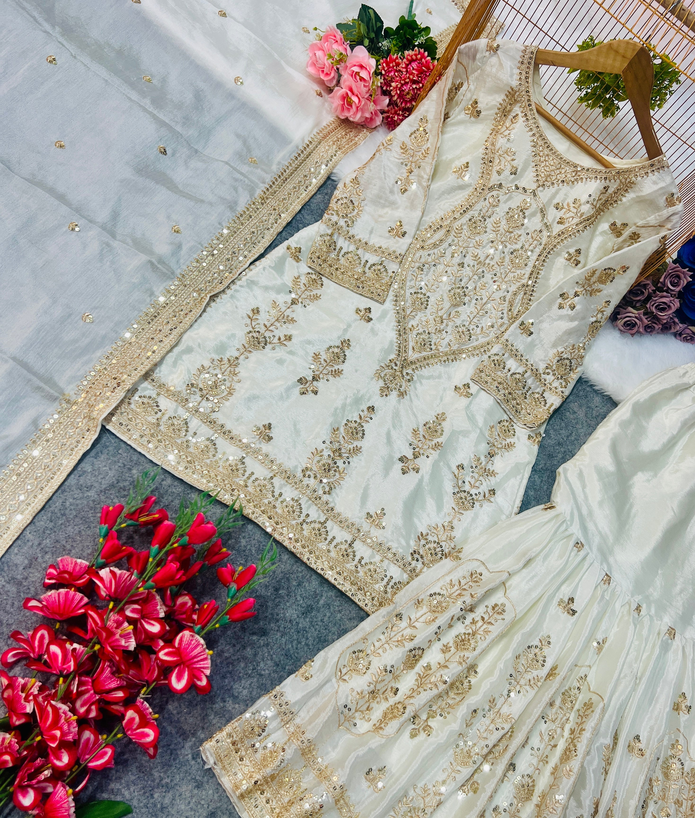 Designer Party Wear Top Bottom And Dupatta