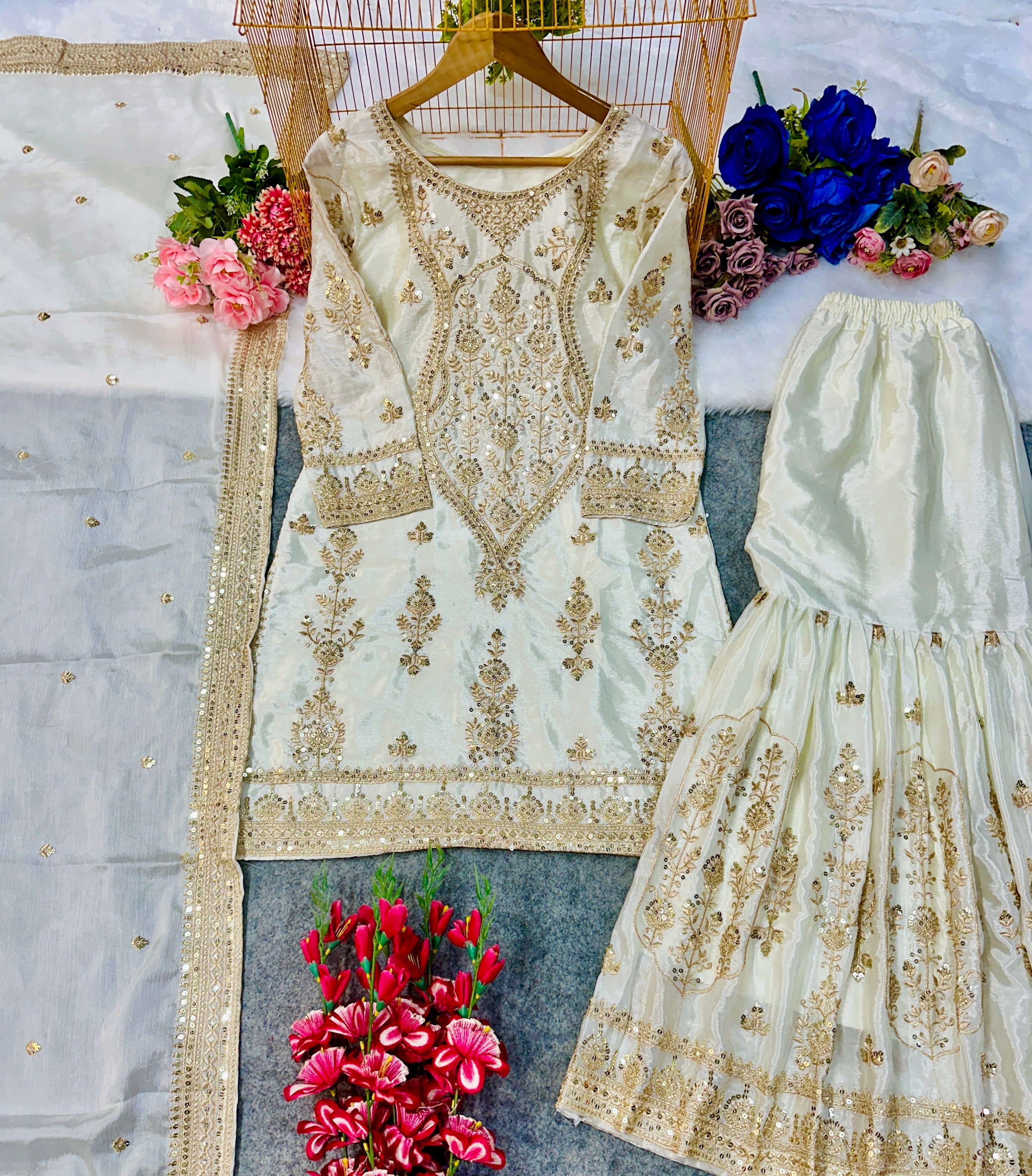 Designer Party Wear Top Bottom And Dupatta