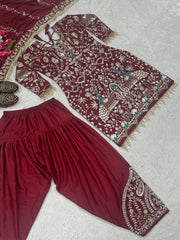 Designer Party Wear Look Top ,Dhoti Salwar And Dupatta
