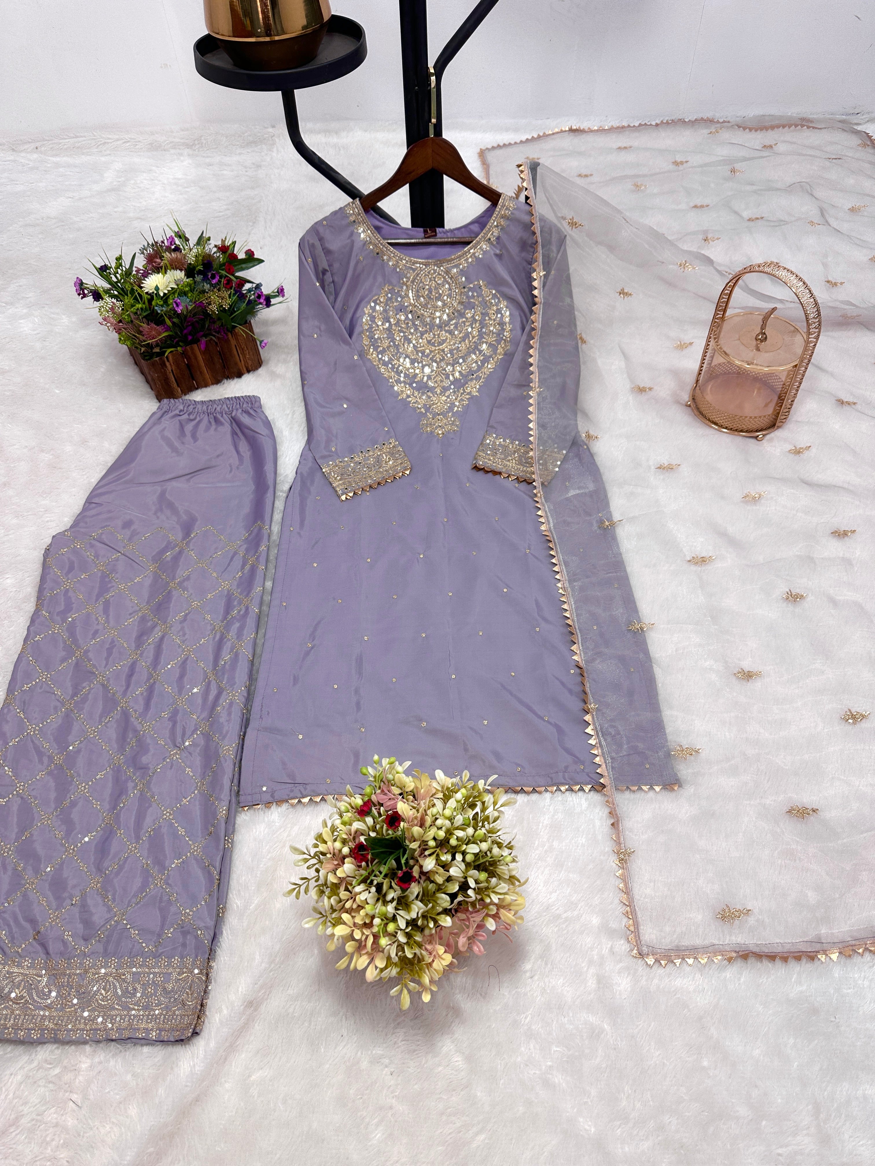 Party Wear Designer Suit Set With Beautiful Lace Border