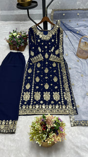 Stylish Party Wear Kurta And Plazzo With Dupatta