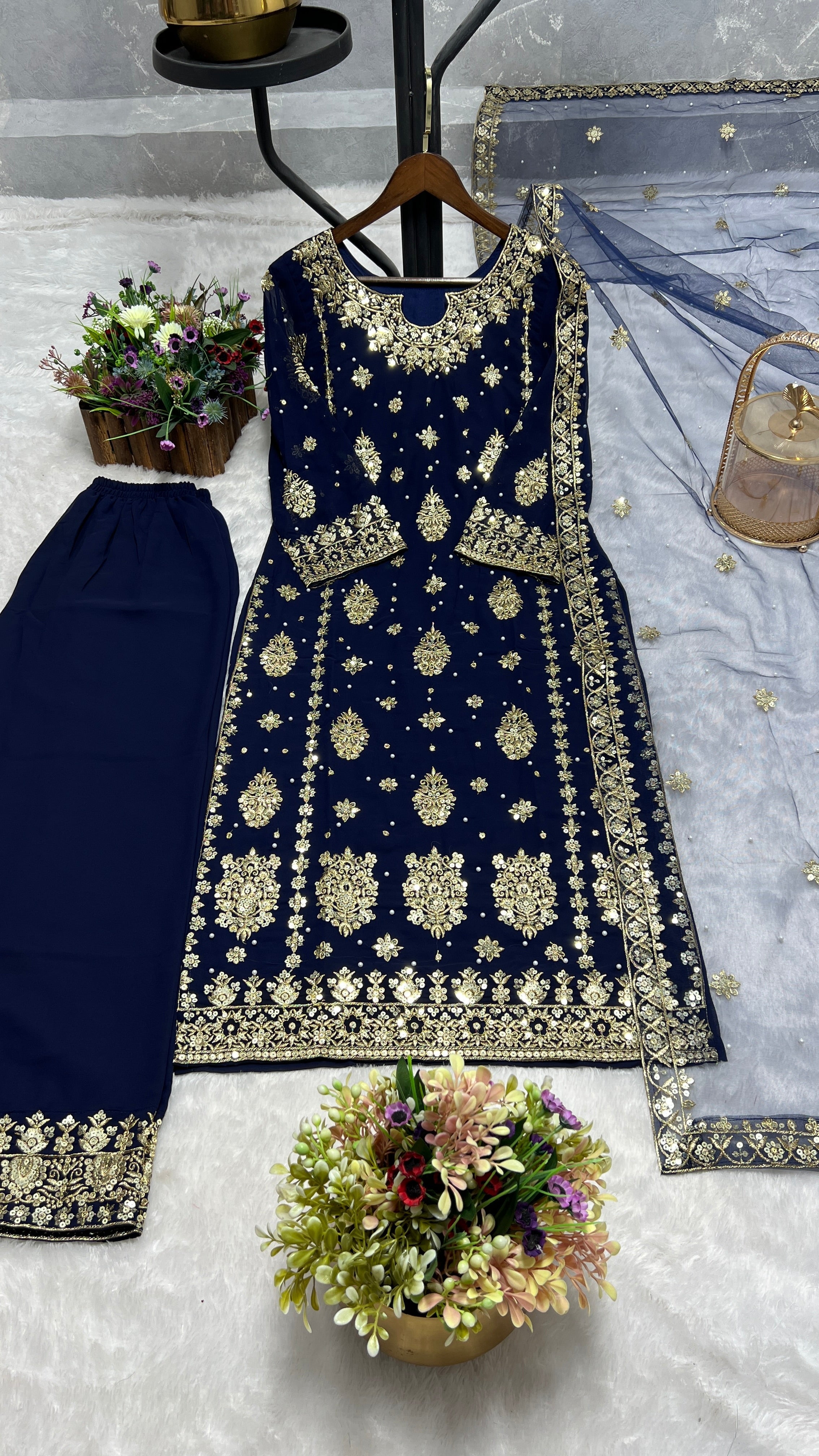 Stylish Party Wear Kurta And Plazzo With Dupatta