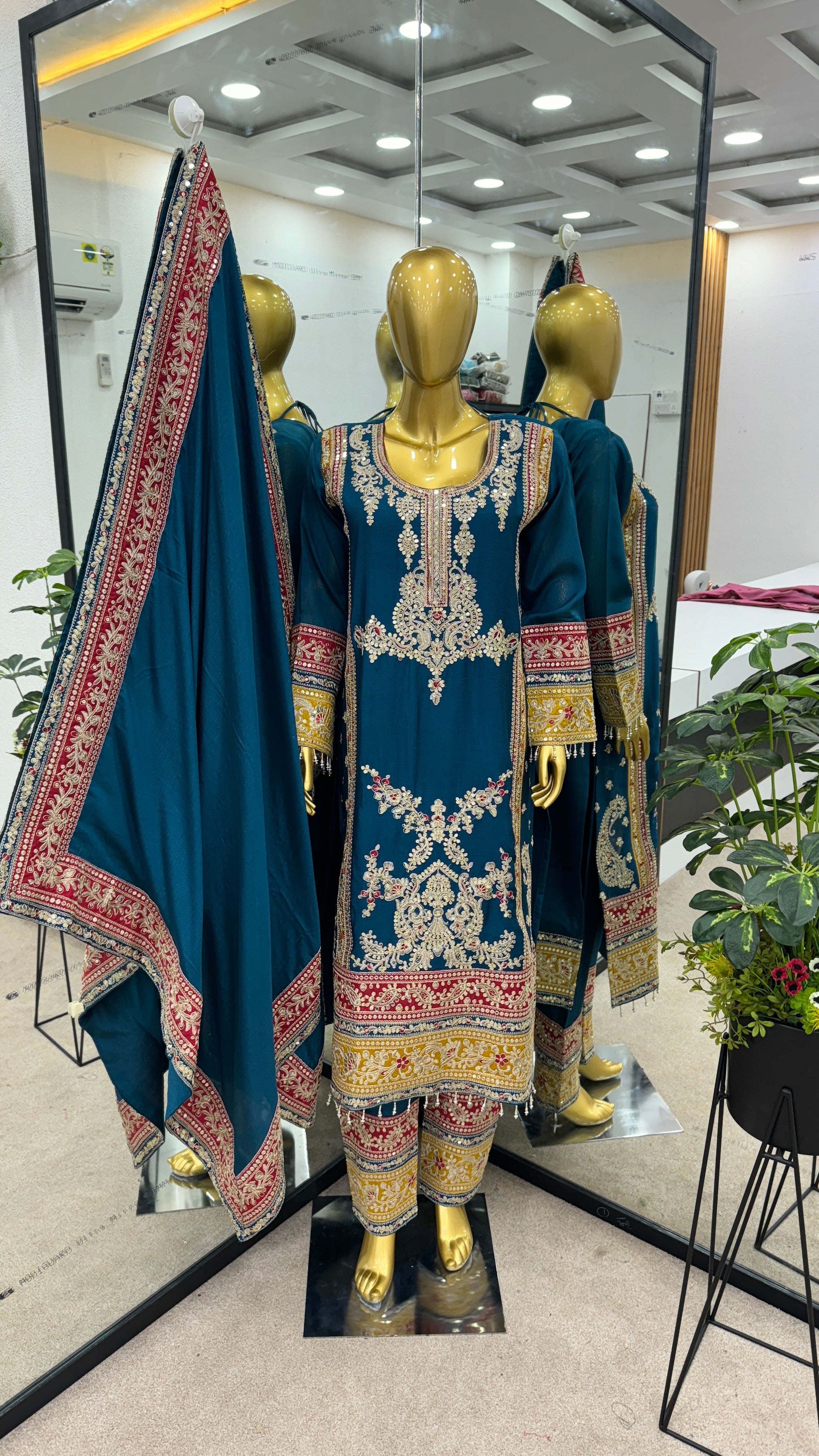 Beautiful Top-Bottom And Dupatta With Heavy Embroidery Cording Sequence Work