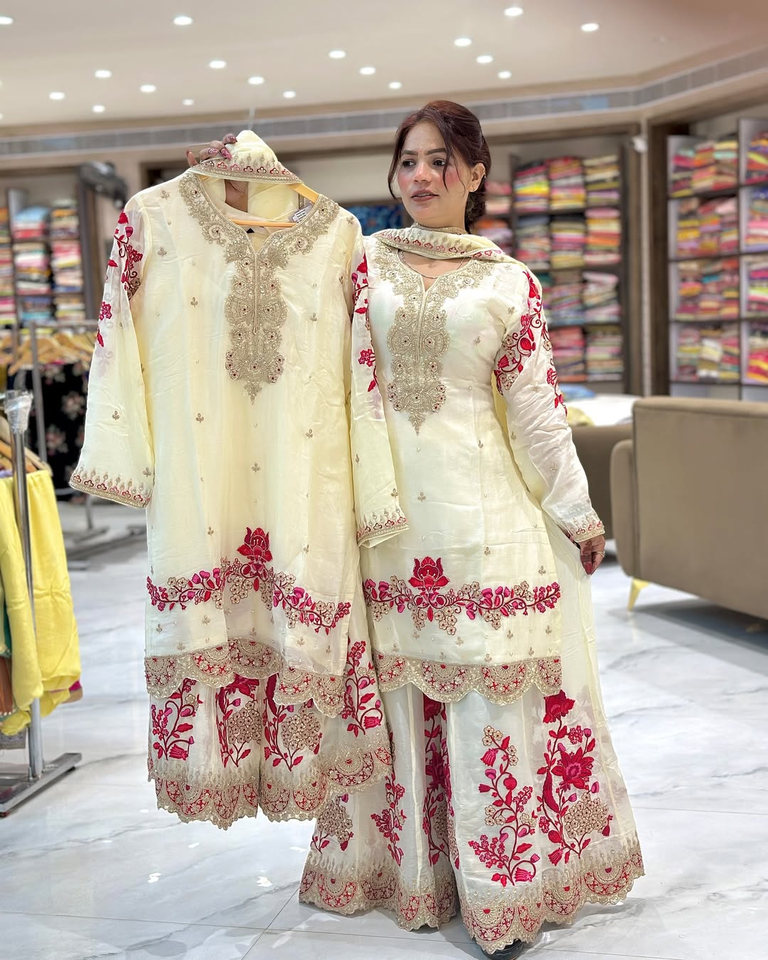 Party Wear Suit Set With Fancy Borders Lace Work