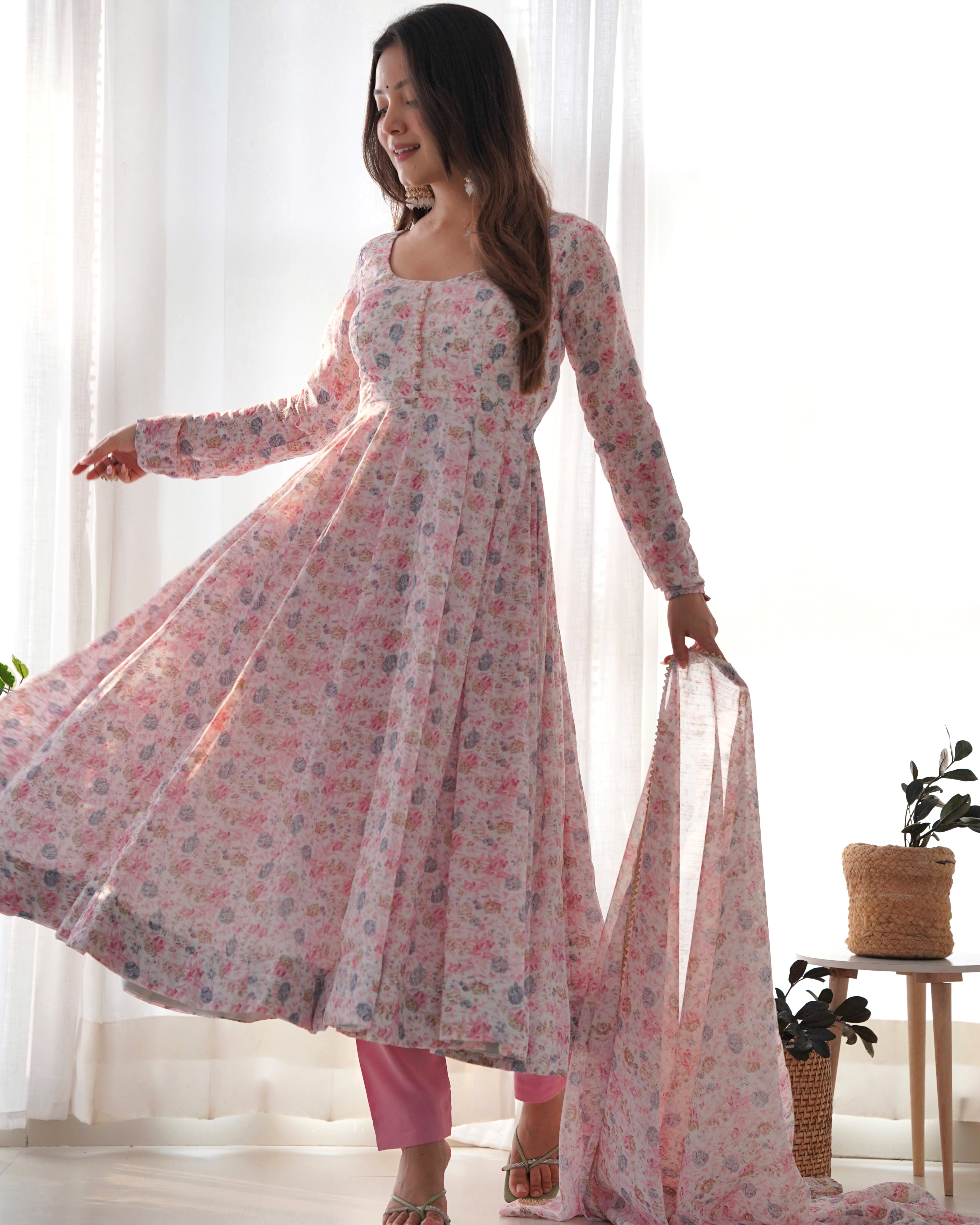 Beautiful Party Wear Anarkali Gown And Pent With Dupatta