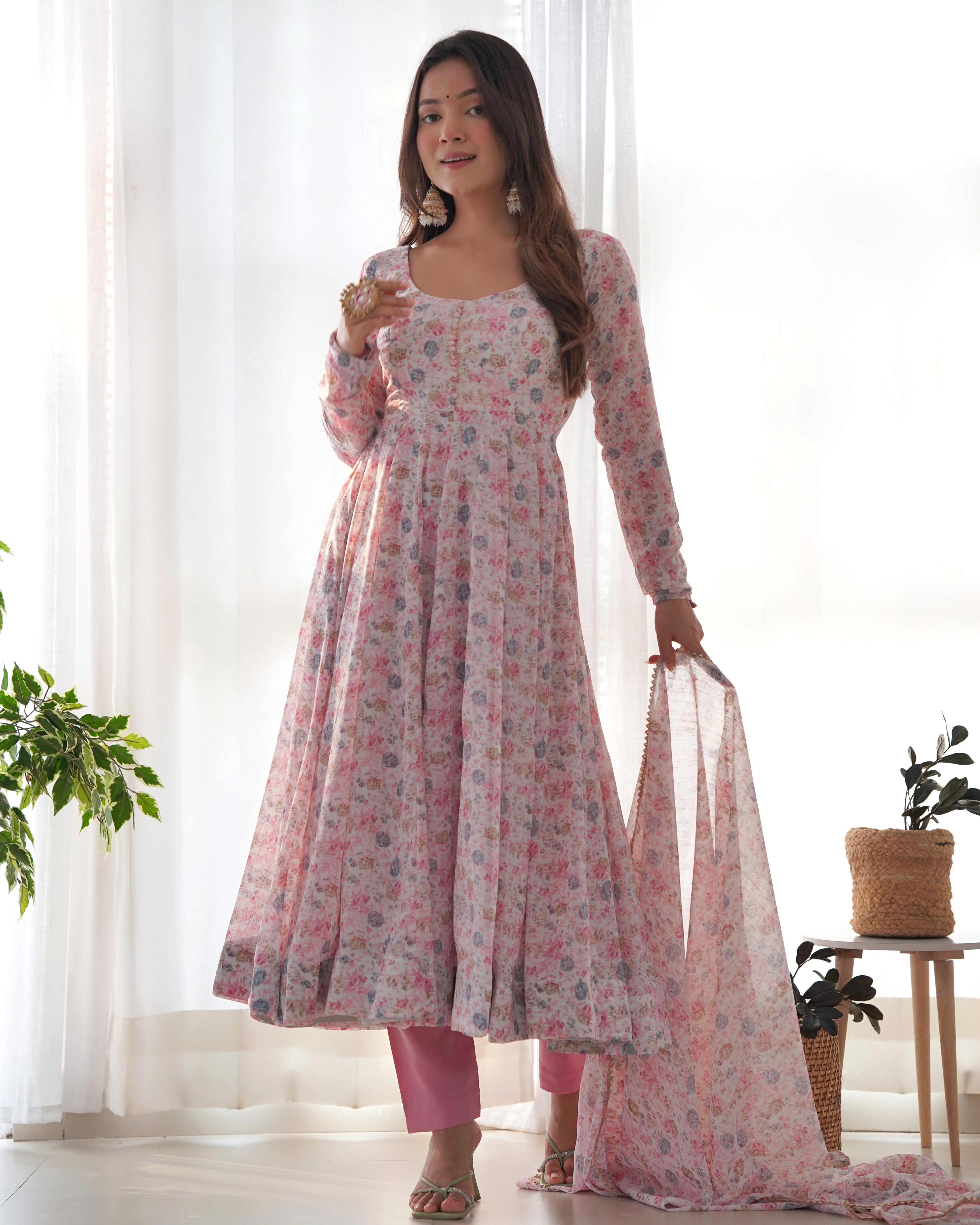 Beautiful Party Wear Anarkali Gown And Pent With Dupatta