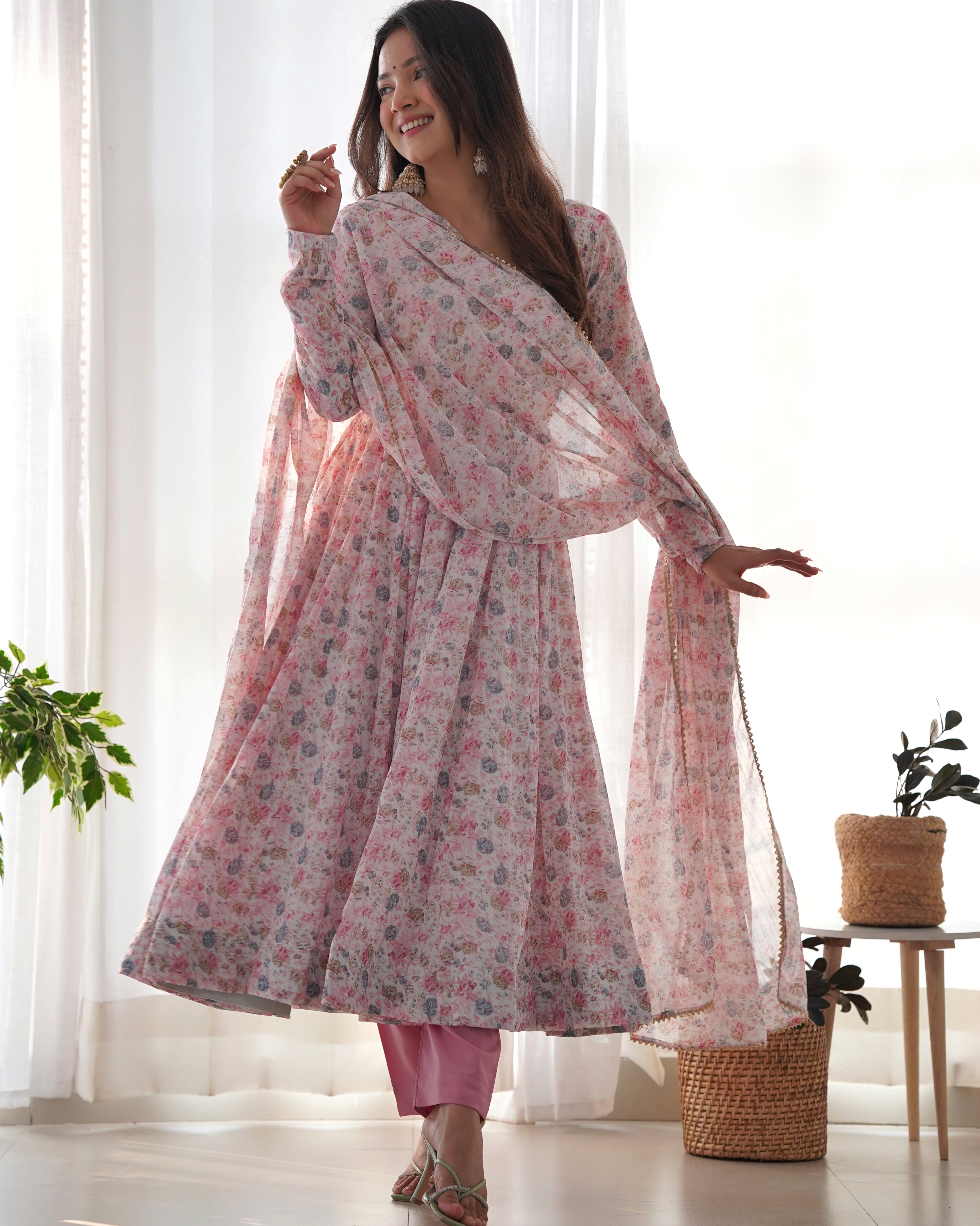 Beautiful Party Wear Anarkali Gown And Pent With Dupatta