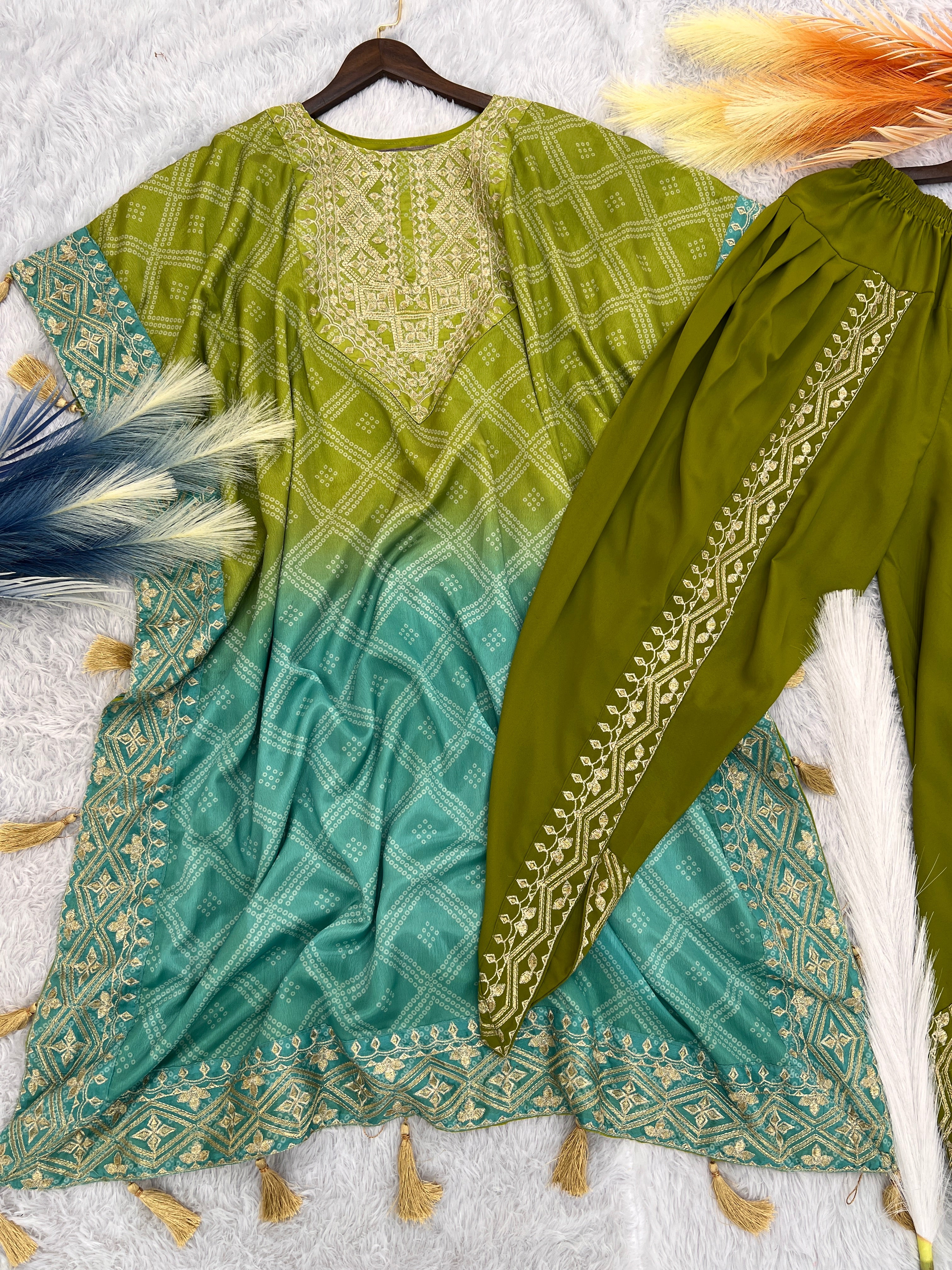 Party Wear Beautiful Printed Kaftan With Dhoti Set