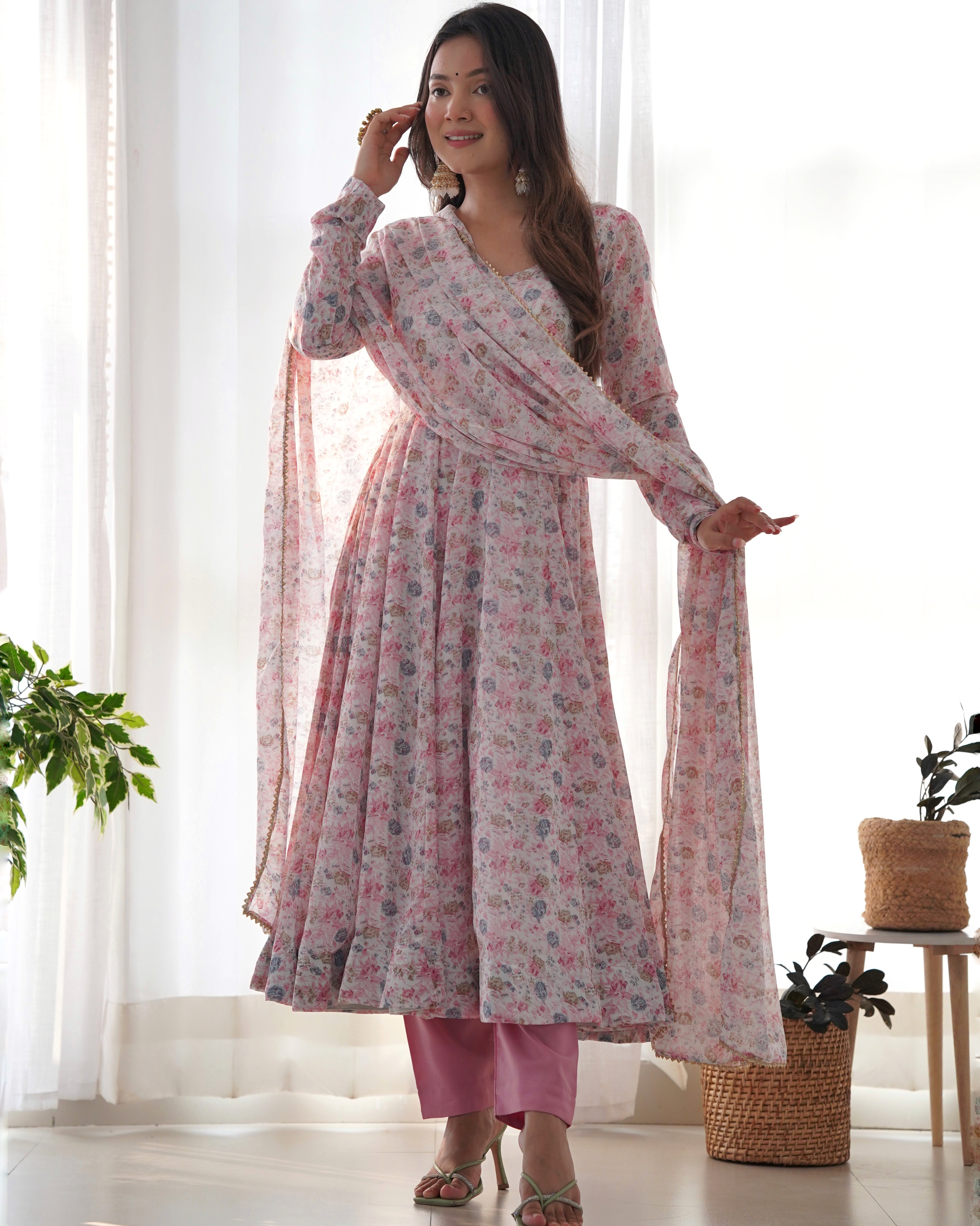 Beautiful Party Wear Anarkali Gown And Pent With Dupatta