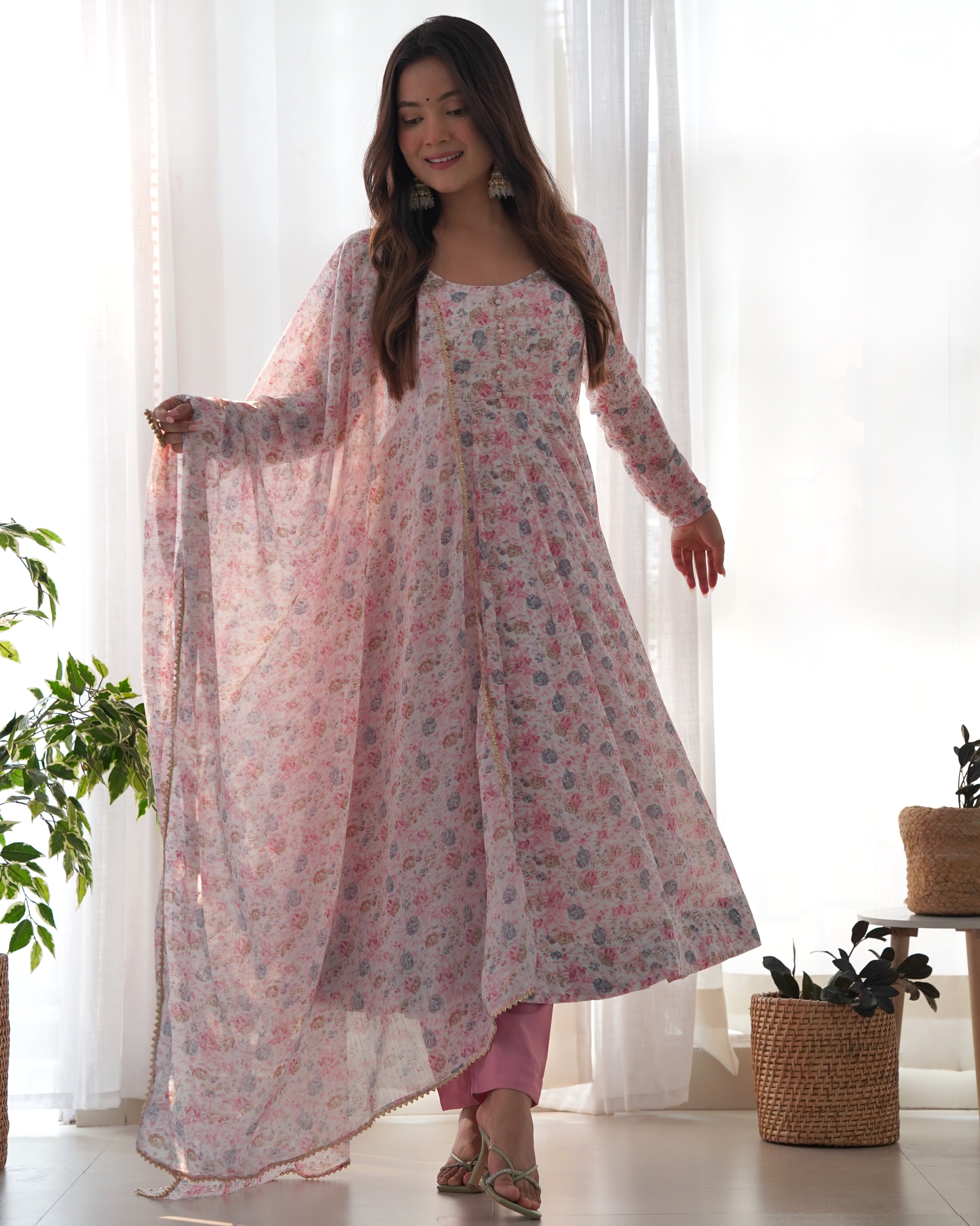Beautiful Party Wear Anarkali Gown And Pent With Dupatta