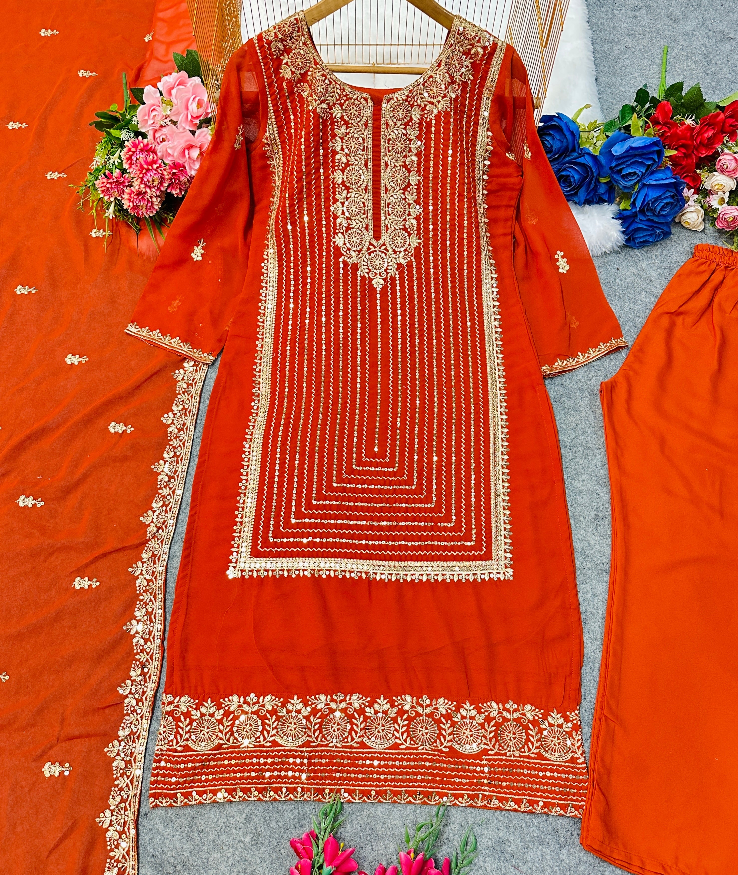 Beautiful Party Wear Top Bottom And Dupatta