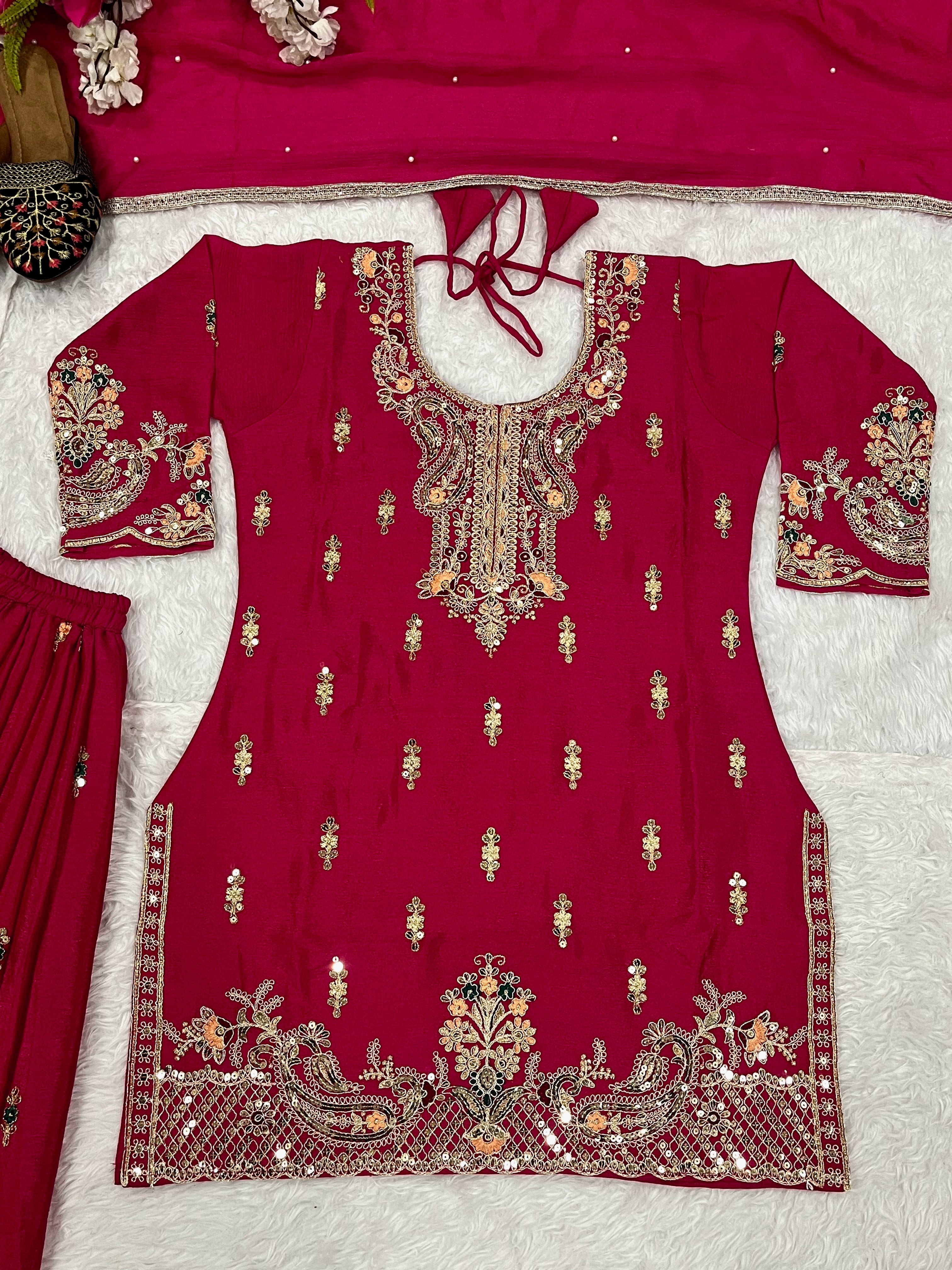 Designer Party Wear Look Top , Sharara Plazzo And Dupatta