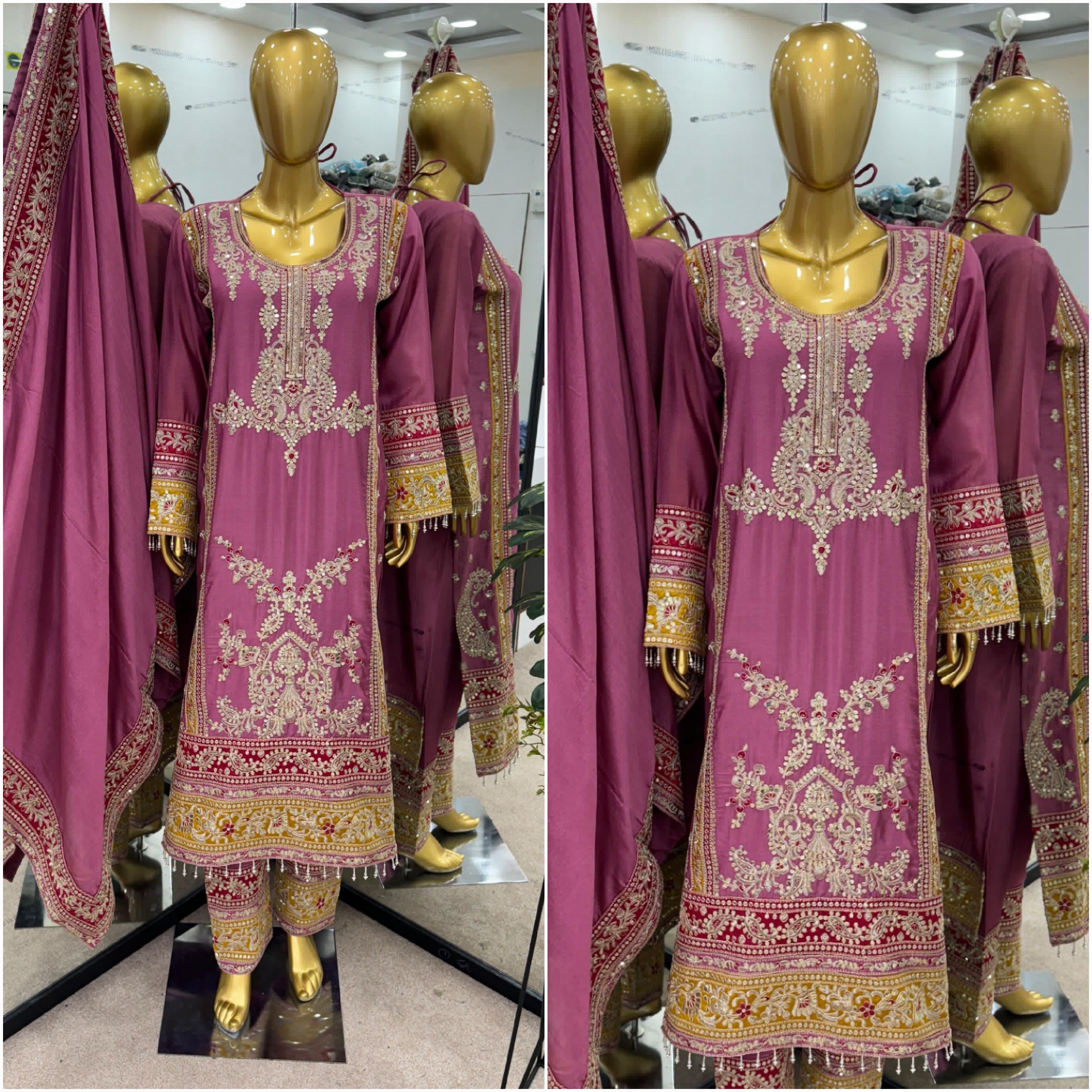 Beautiful Top-Bottom And Dupatta With Heavy Embroidery Cording Sequence Work