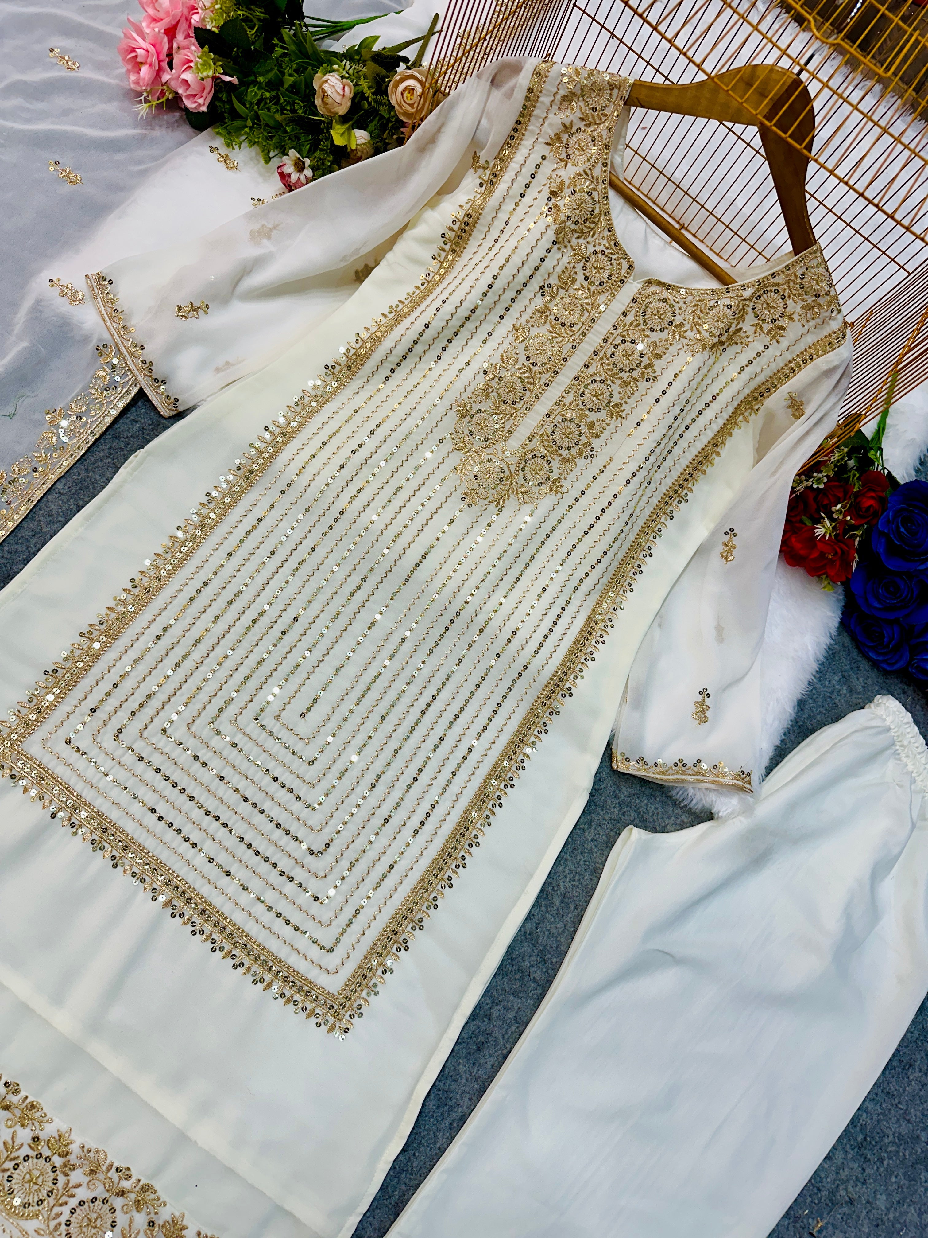 Beautiful Party Wear Top Bottom And Dupatta