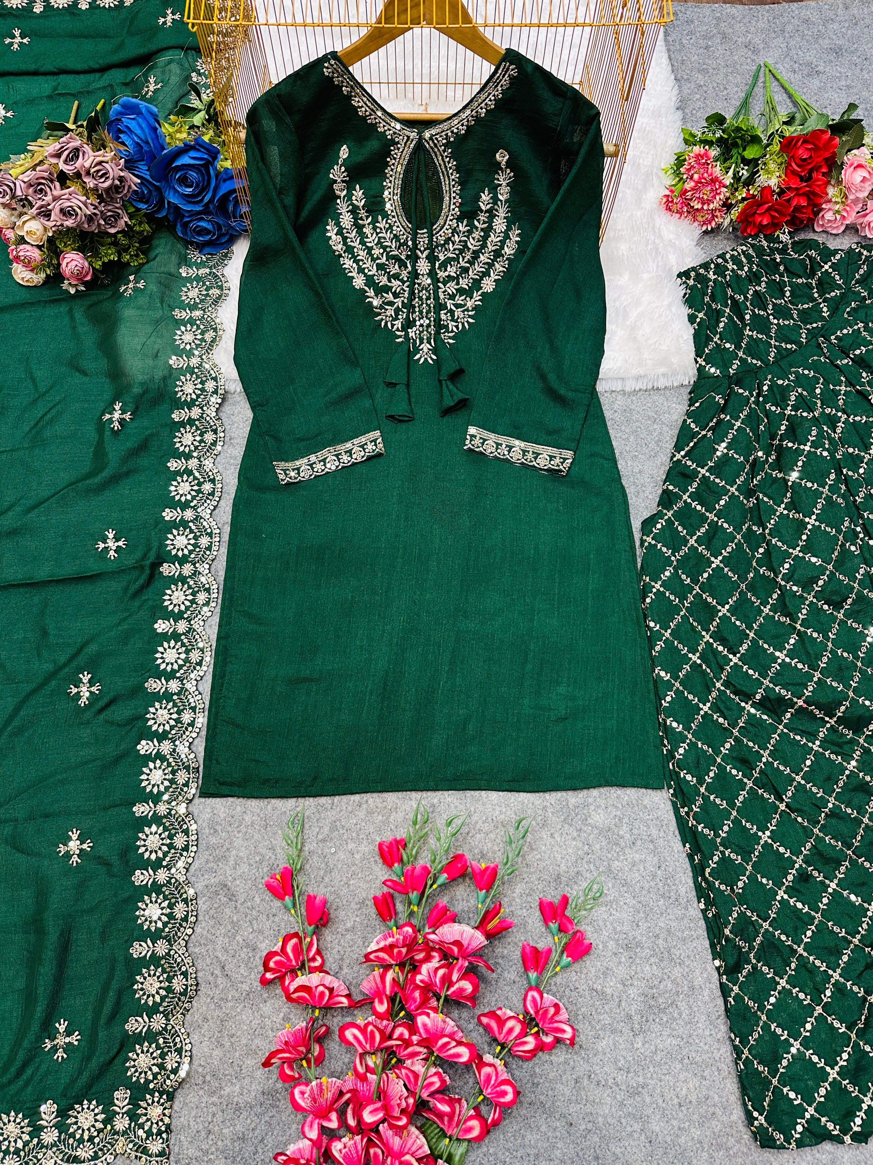 Party Wear Beautiful Top Bottom And Dupatta