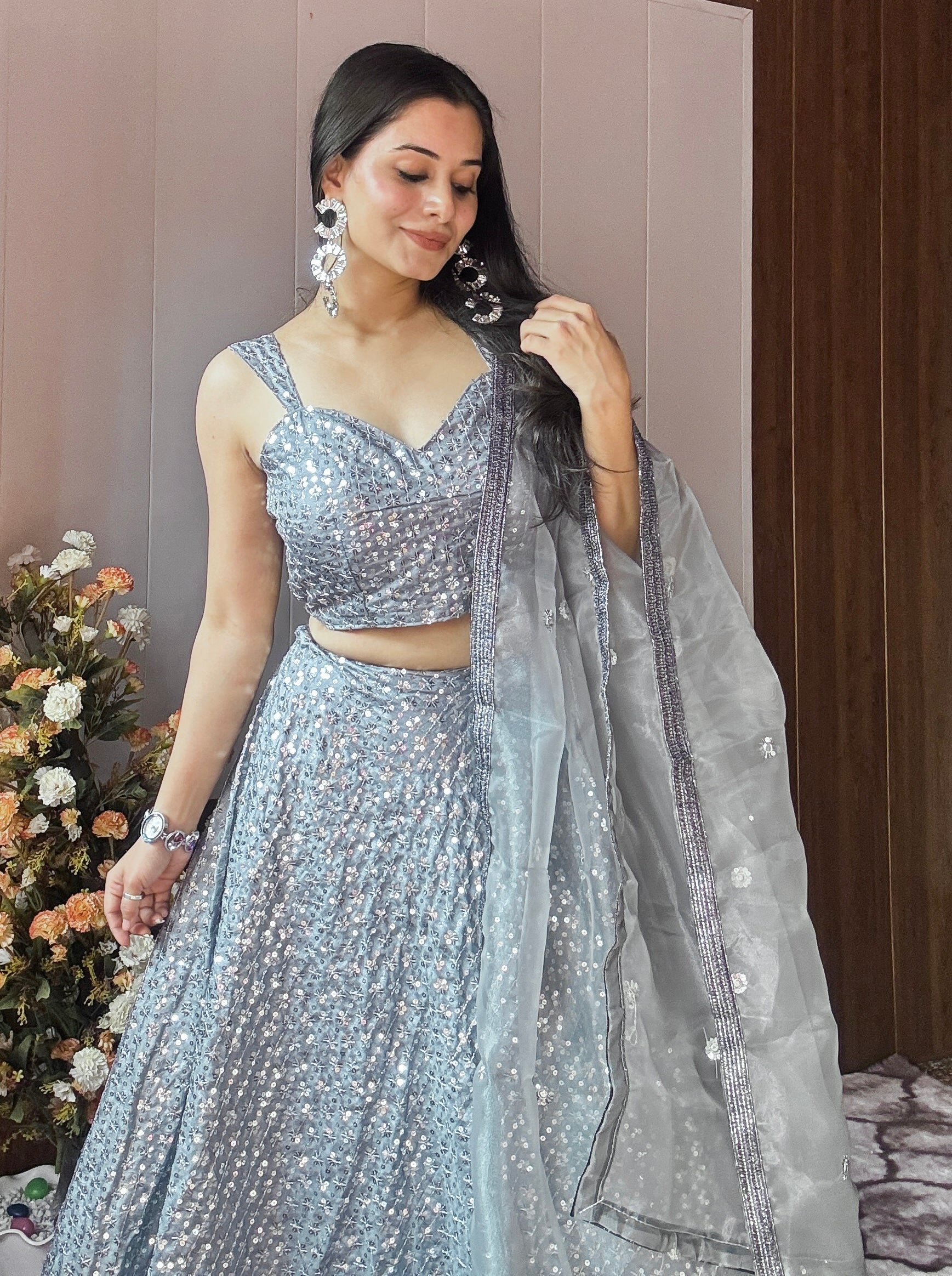 Designer Party Wear Lehenga Choli With Sequence Work