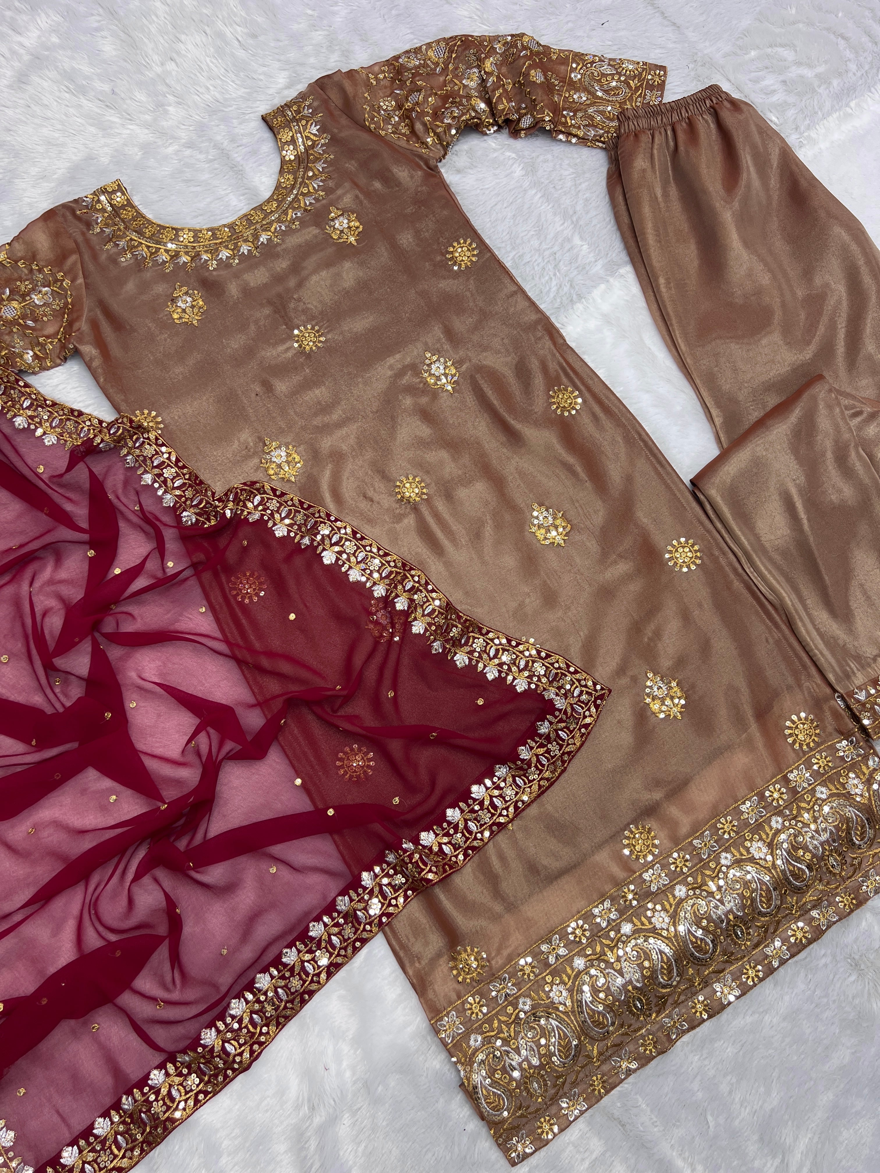 Party Wear Look Designer Top-Bottom And Dupatta