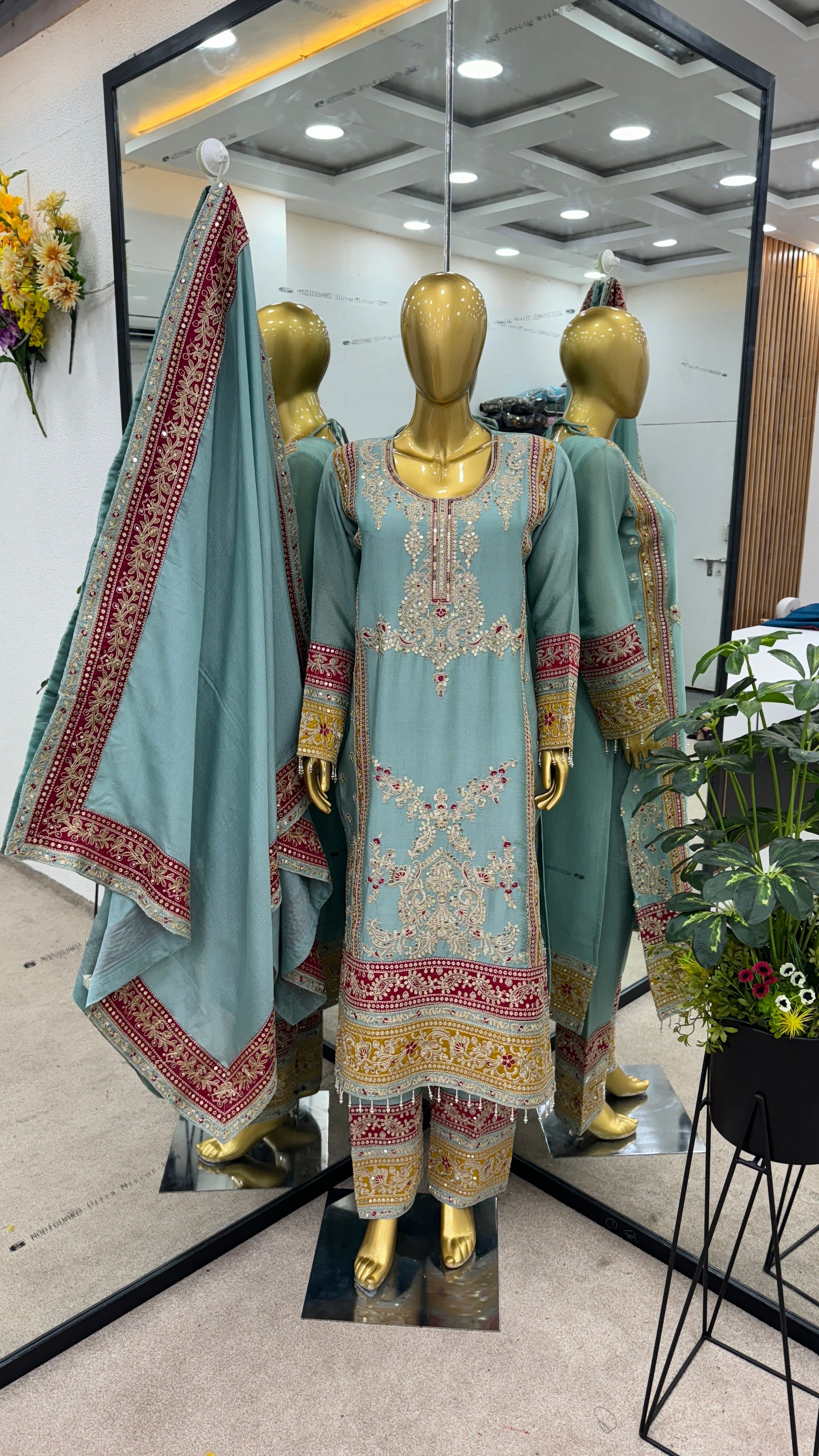 Beautiful Top-Bottom And Dupatta With Heavy Embroidery Cording Sequence Work