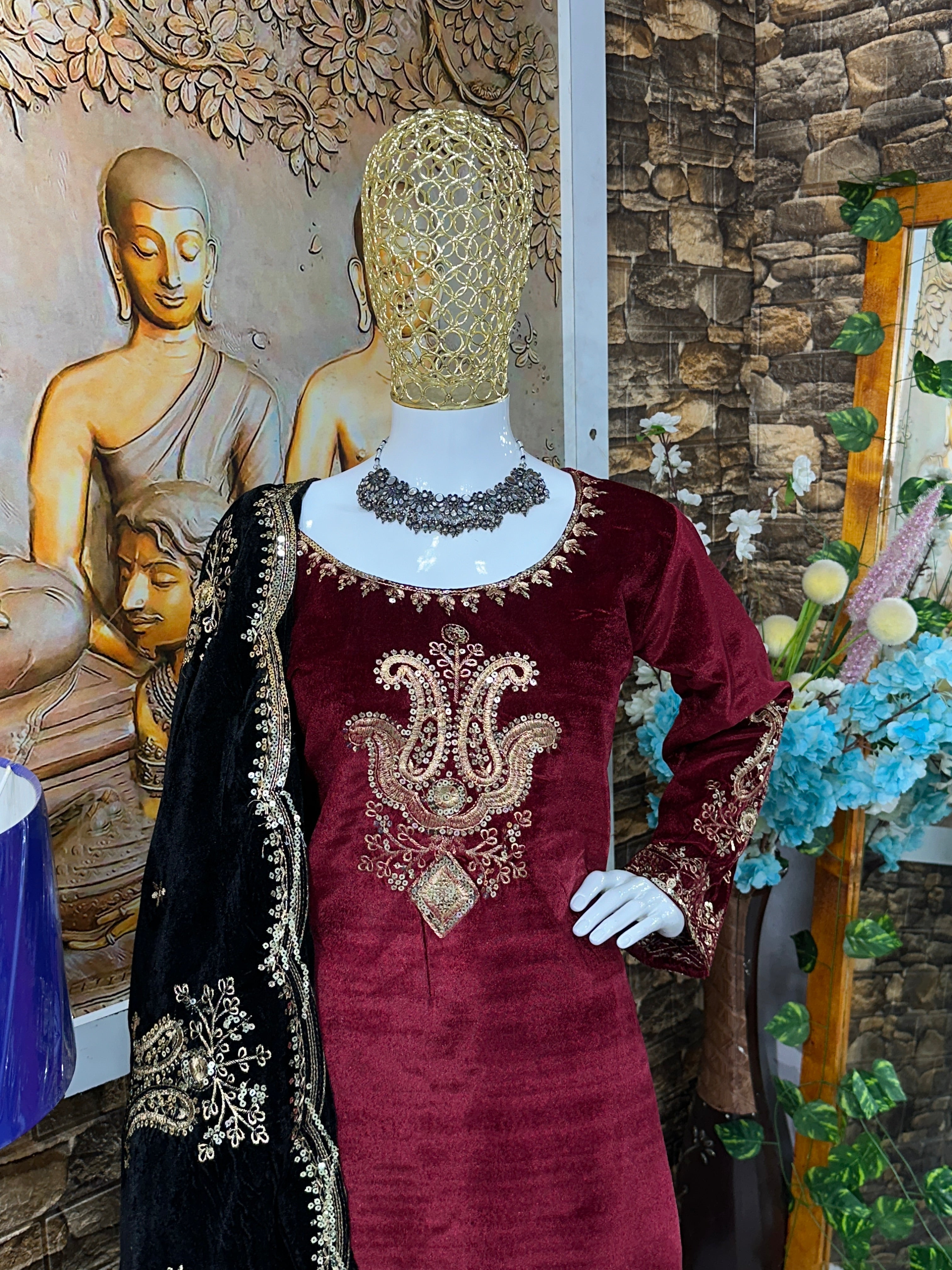 Party Wear Look Beautiful Velvet Top Bottom And Dupatta