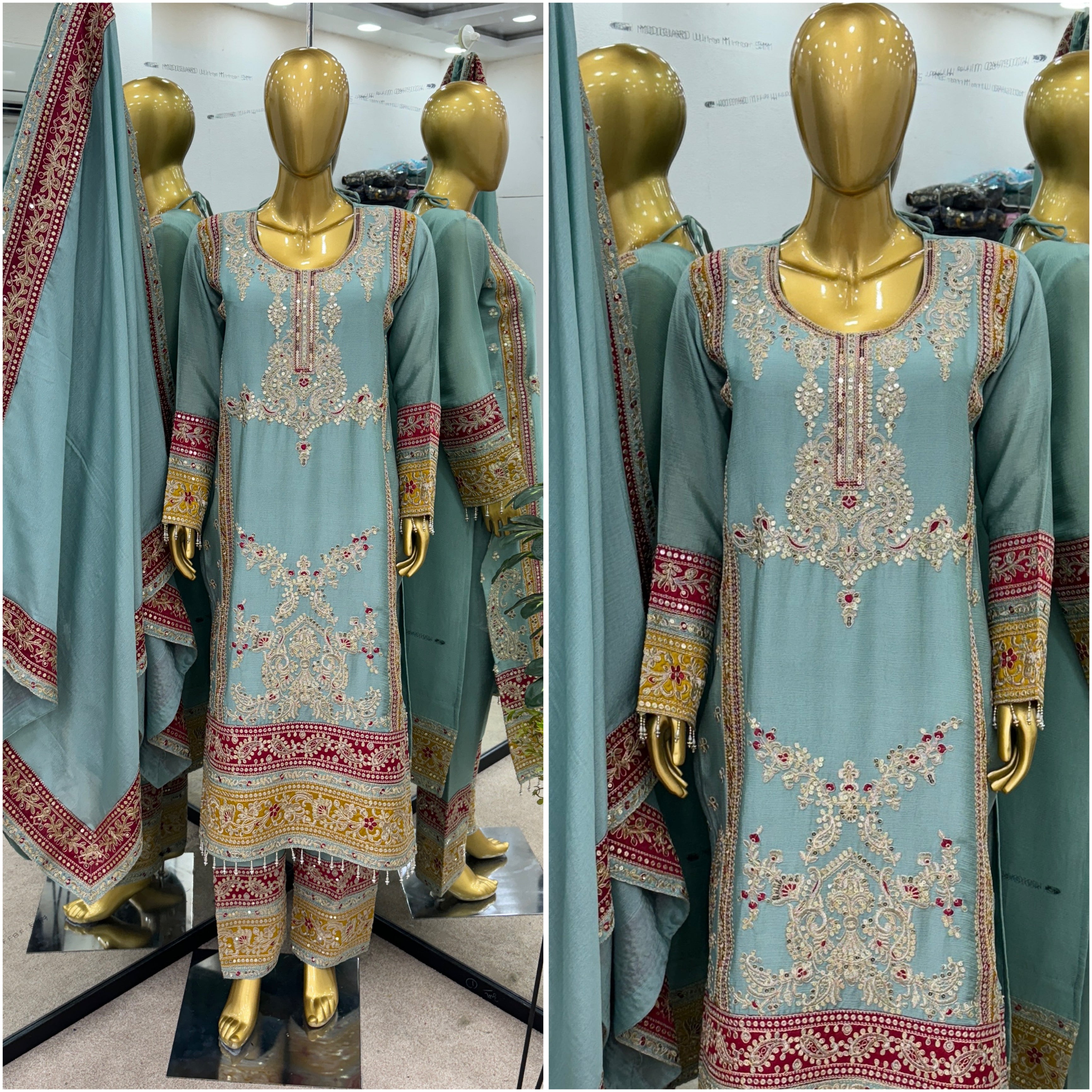 Beautiful Top-Bottom And Dupatta With Heavy Embroidery Cording Sequence Work