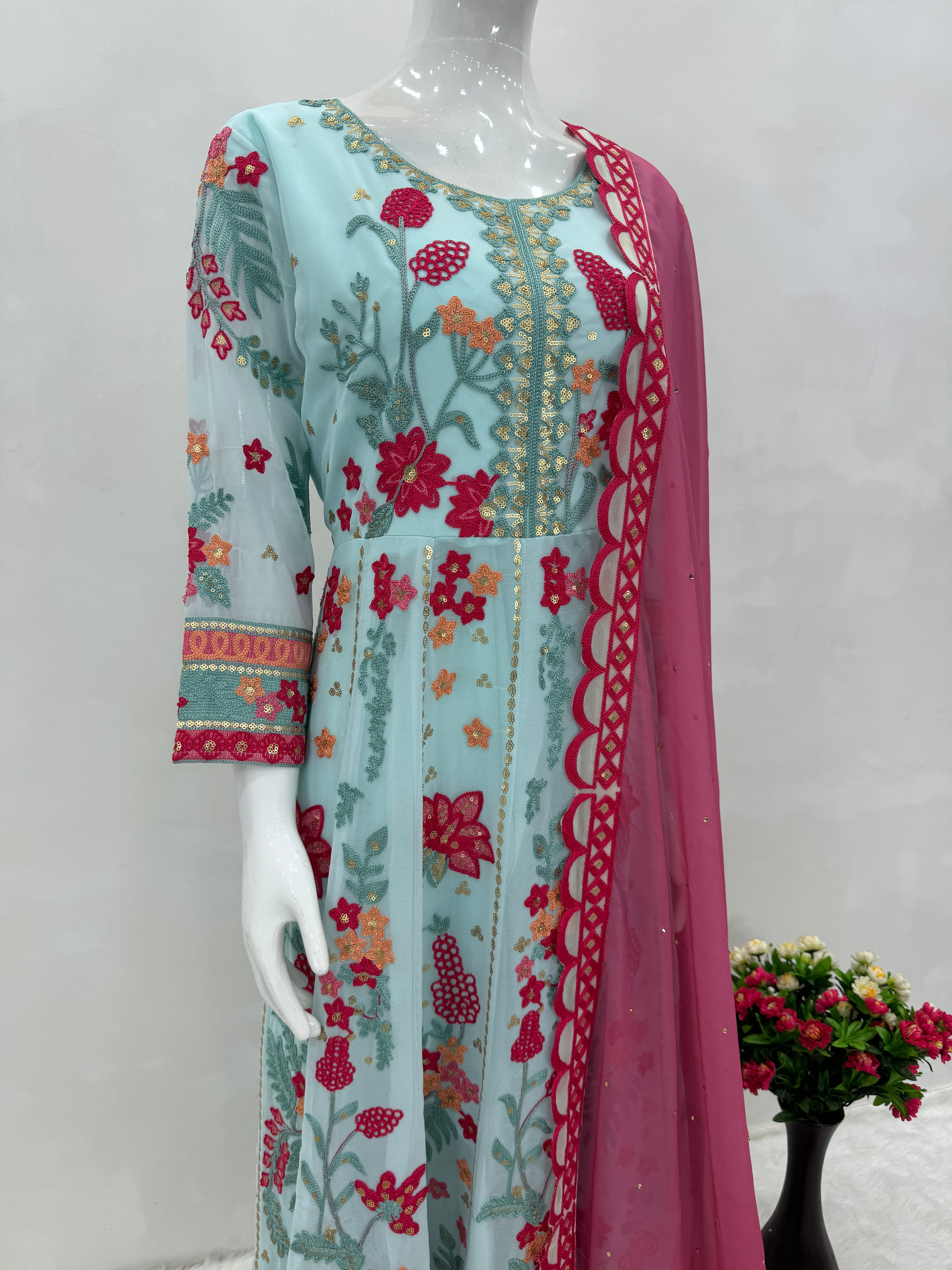 Designer Party Wear Suit Set With Sequence Work