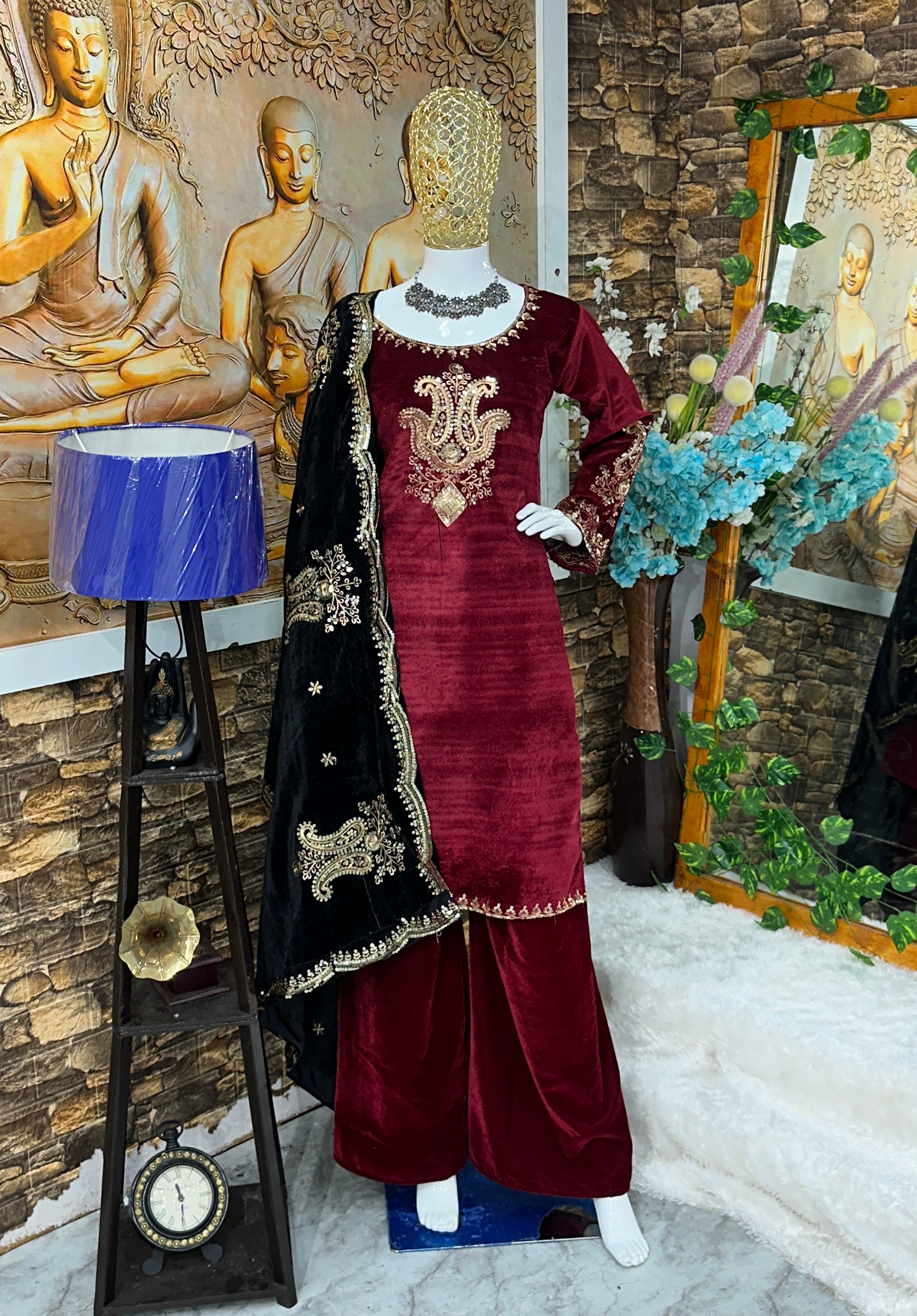 Party Wear Look Beautiful Velvet Top Bottom And Dupatta