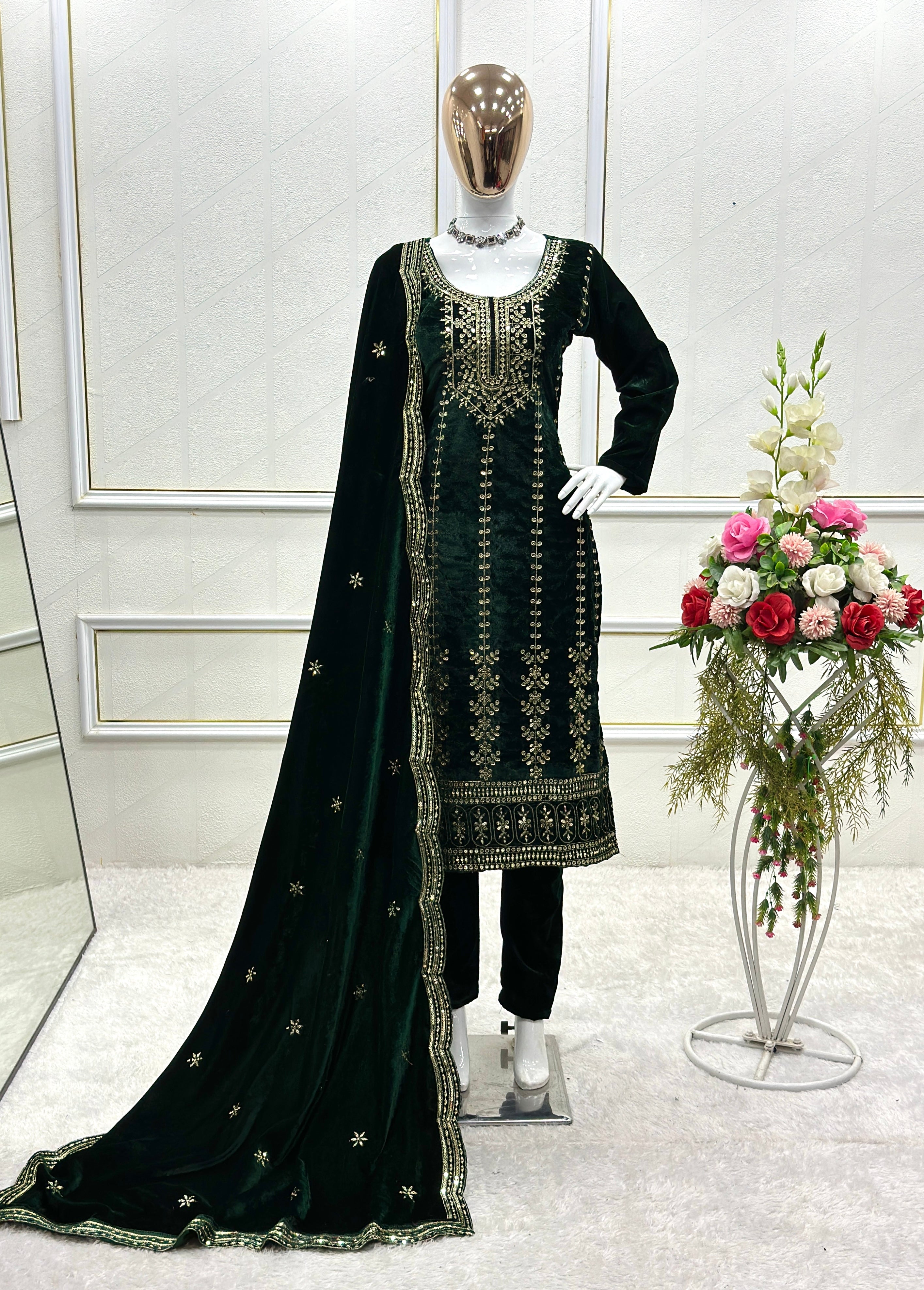 Party Wear Designer Top -Pent And Dupatta With Embroidery Sequence Work