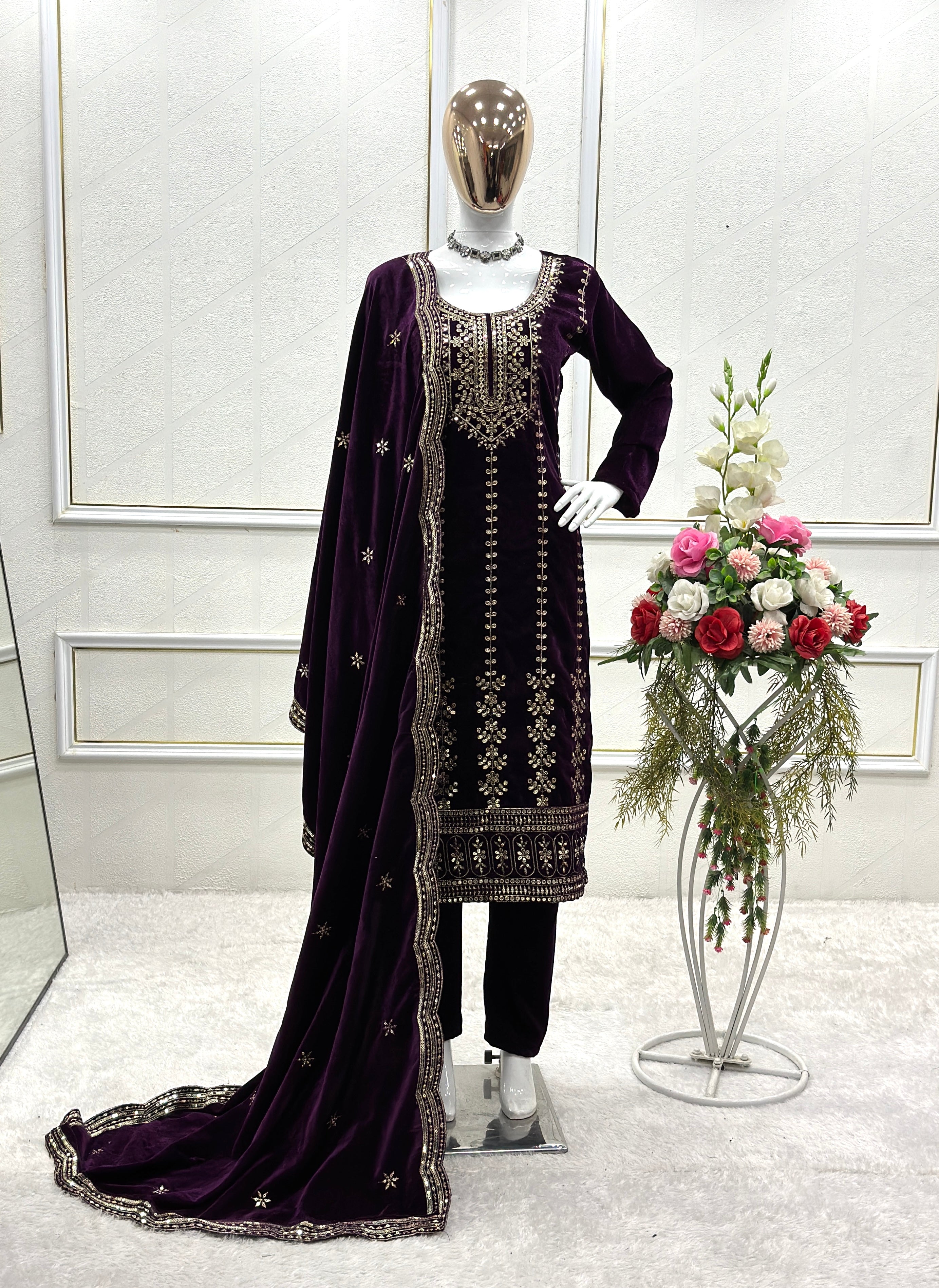 Party Wear Designer Top -Pent And Dupatta With Embroidery Sequence Work