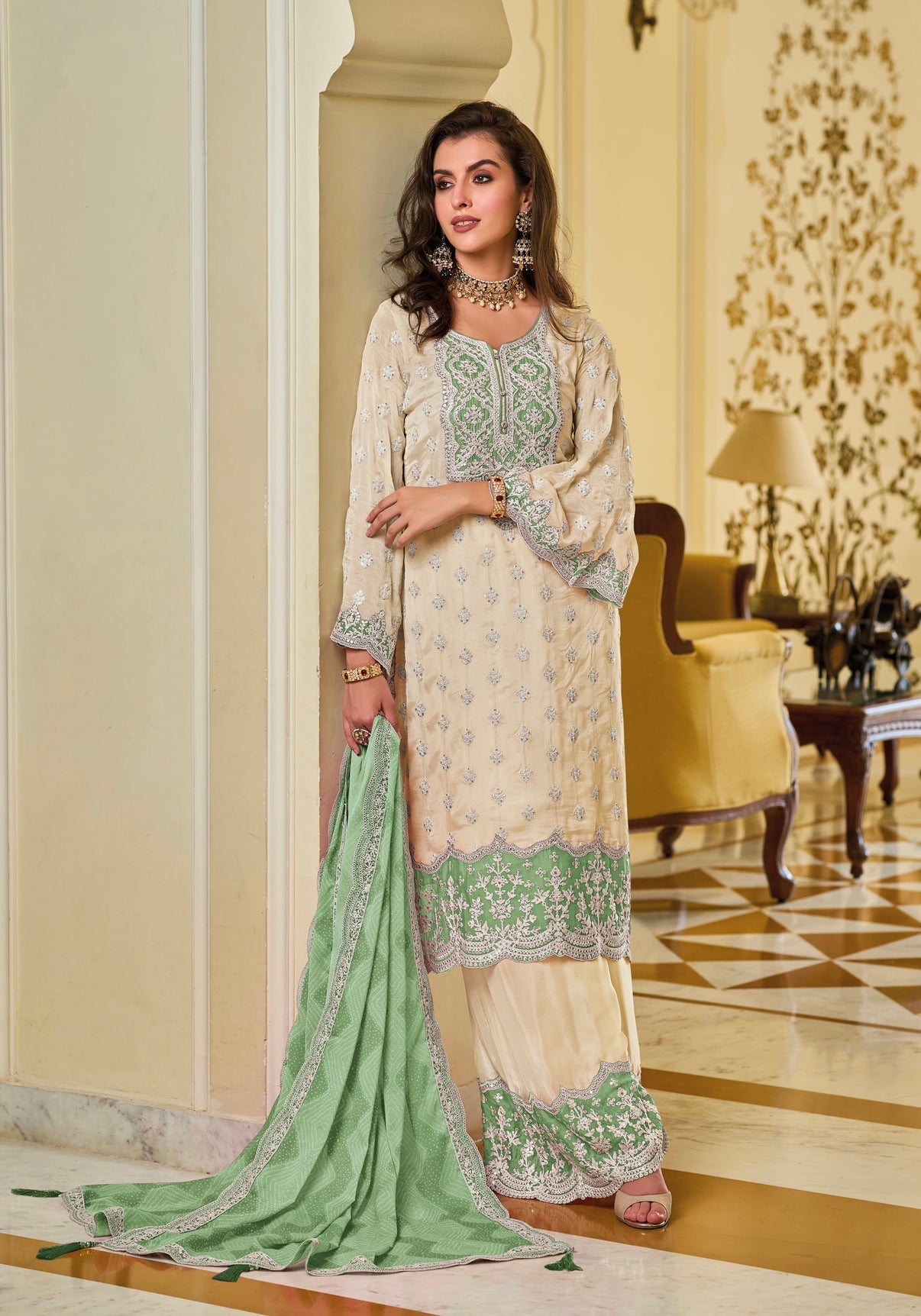 Beautiful Party Wear Top And Plazzo With Dupatta