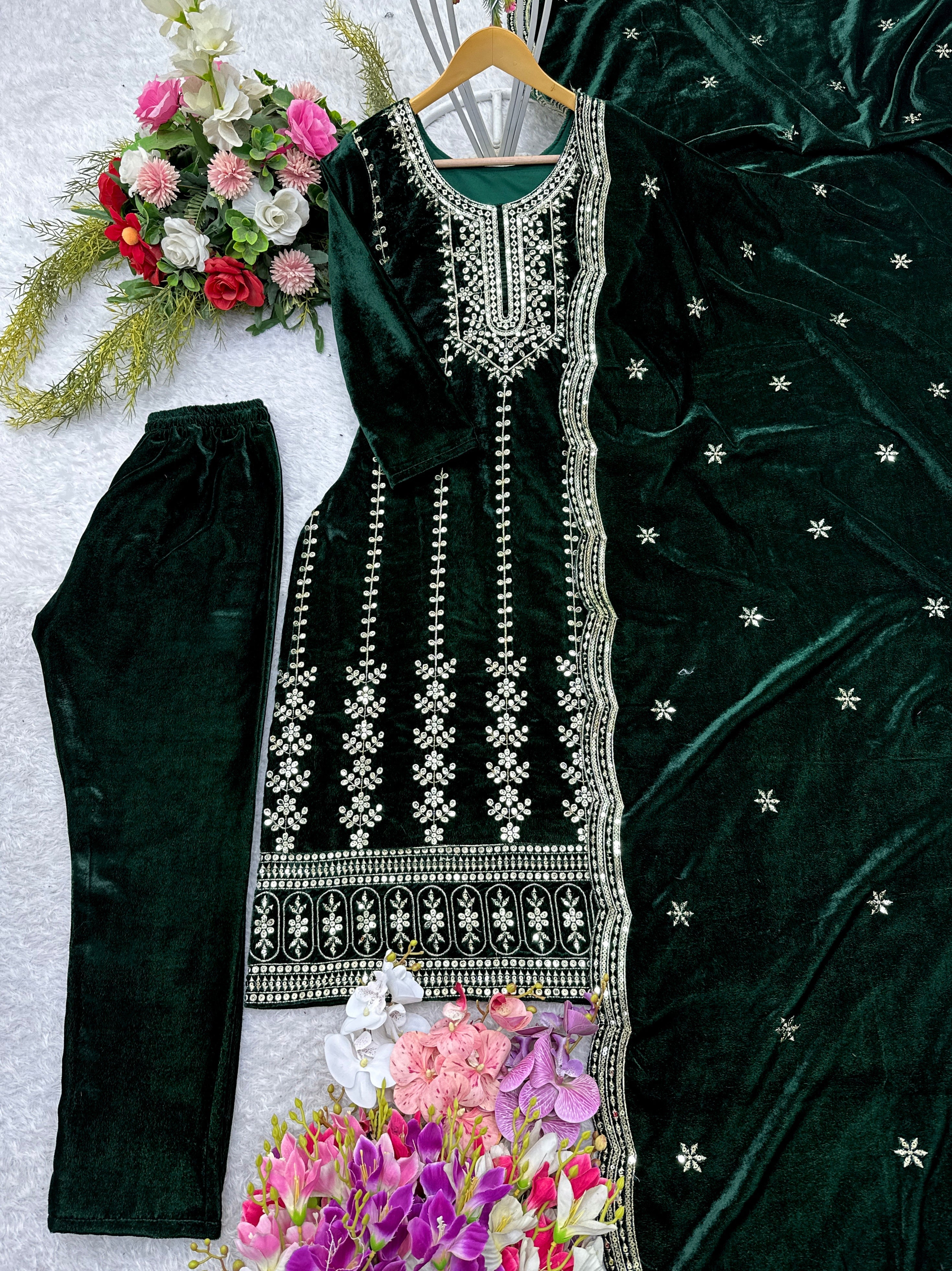 Party Wear Designer Top -Pent And Dupatta With Embroidery Sequence Work
