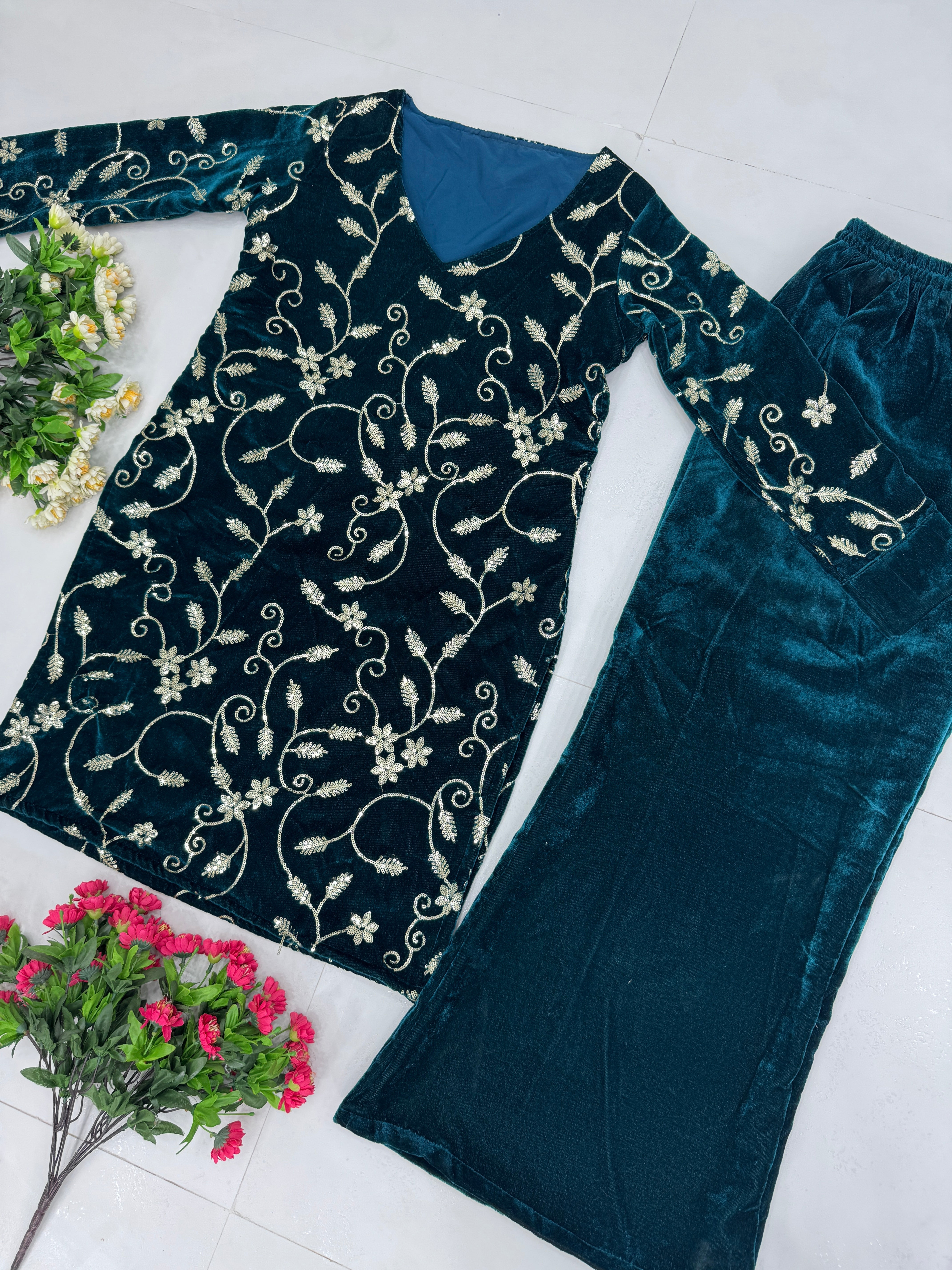 Designer Party Wear Top Pent With Embroidery Sequence Work