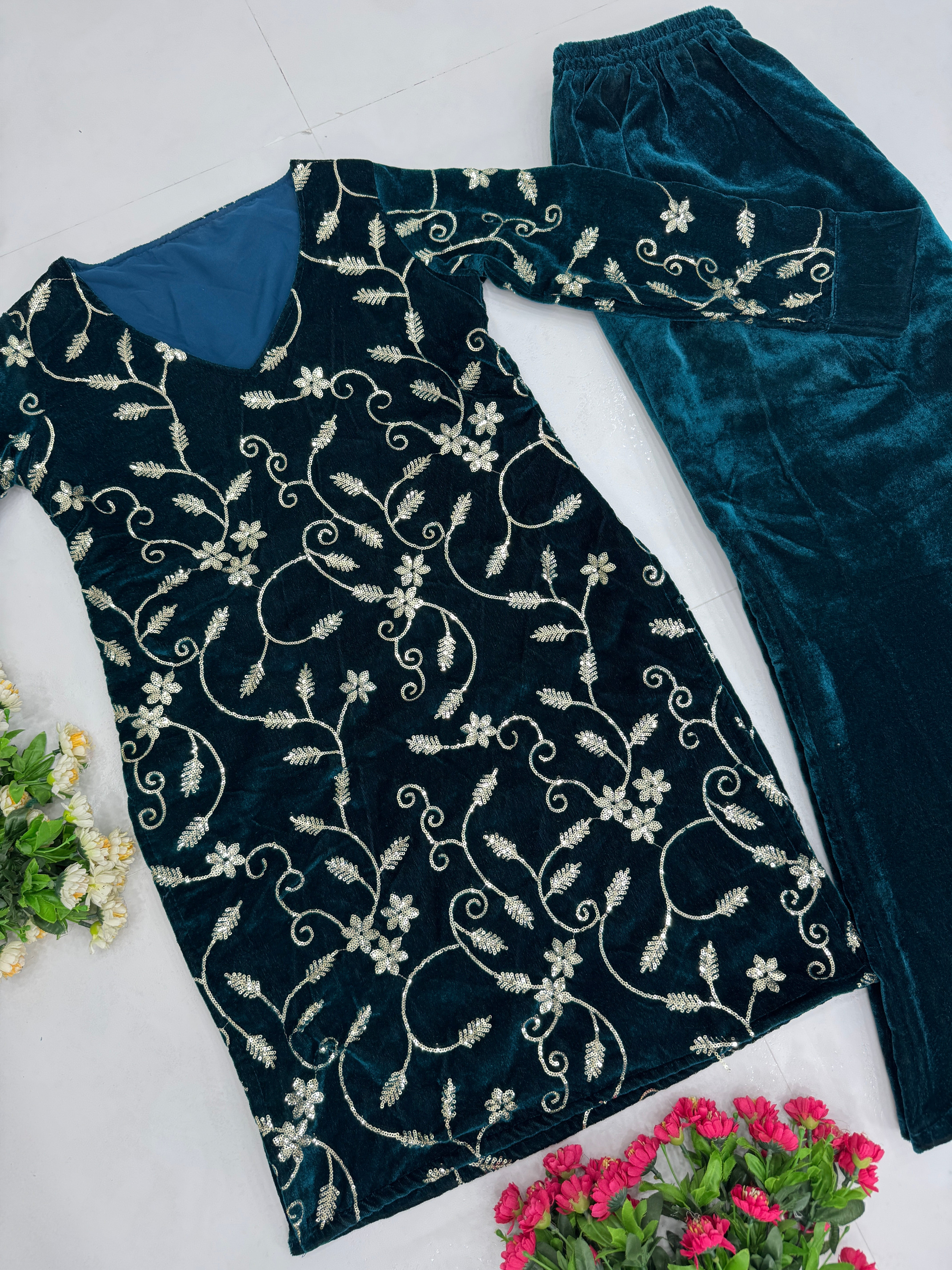 Designer Party Wear Top Pent With Embroidery Sequence Work