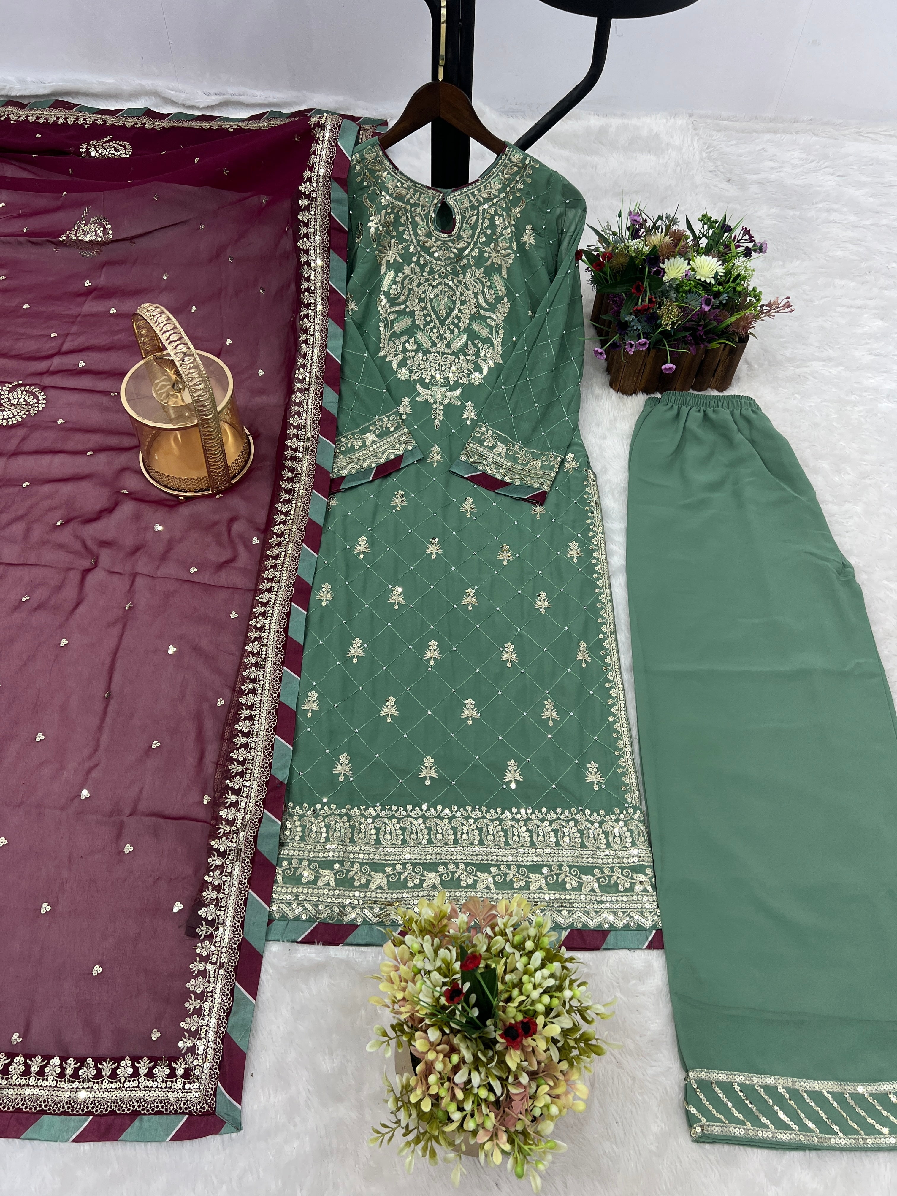 Party Wear Beautiful Top-Bottom And Designer Dupatta