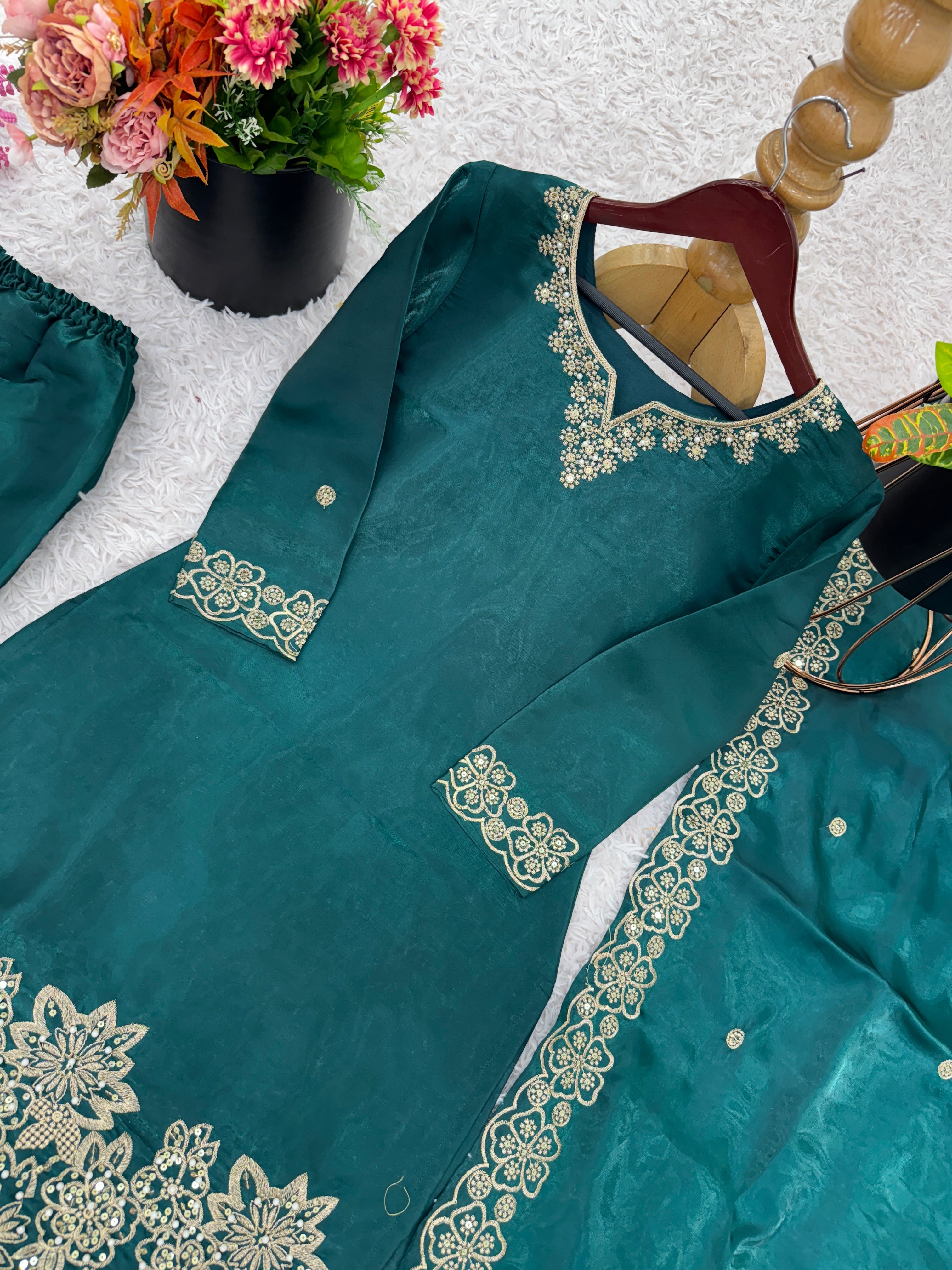 Party Wear Top-Bottom And Dupatta With Embroidery Sequence Work
