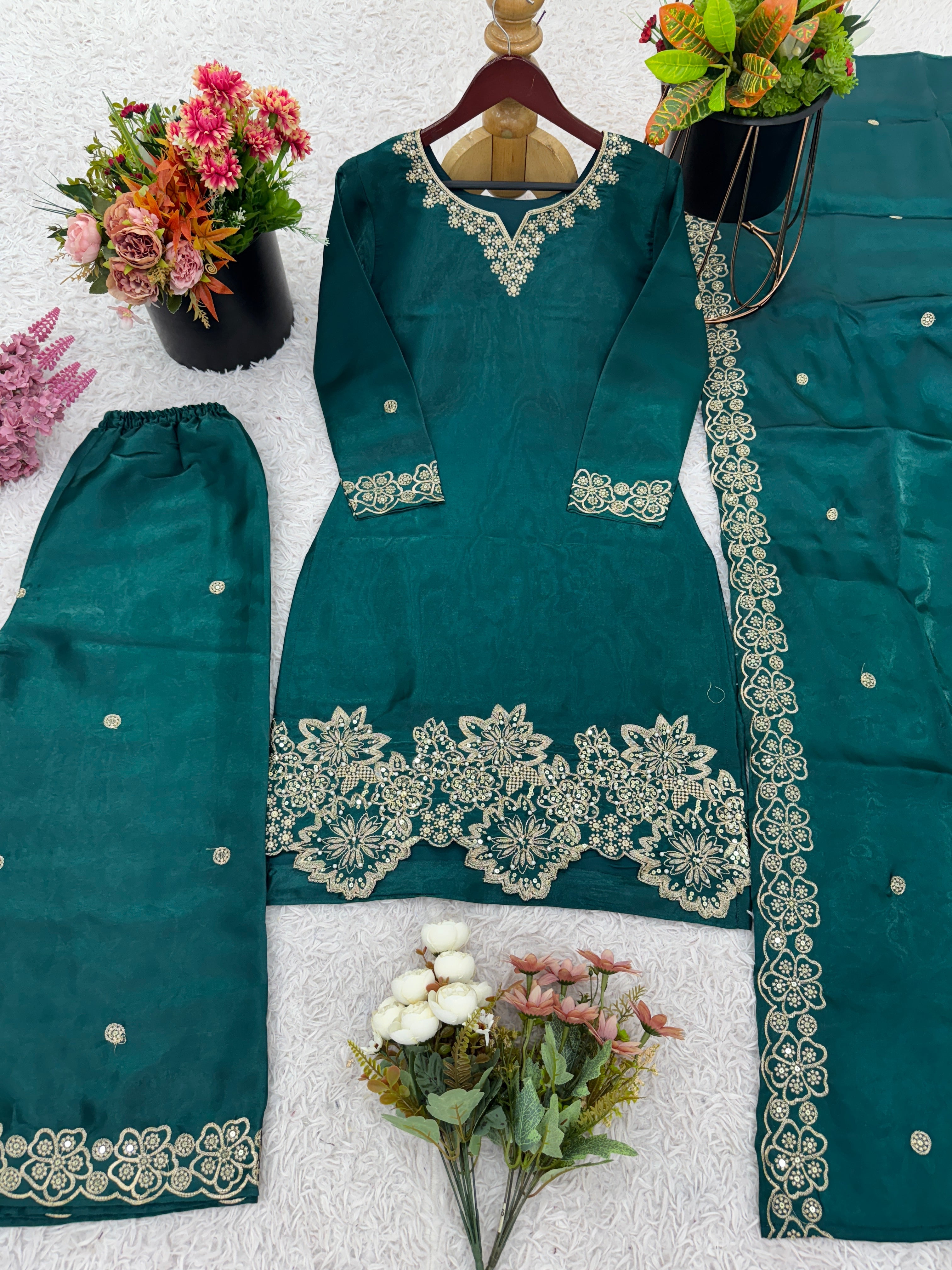 Party Wear Top-Bottom And Dupatta With Embroidery Sequence Work