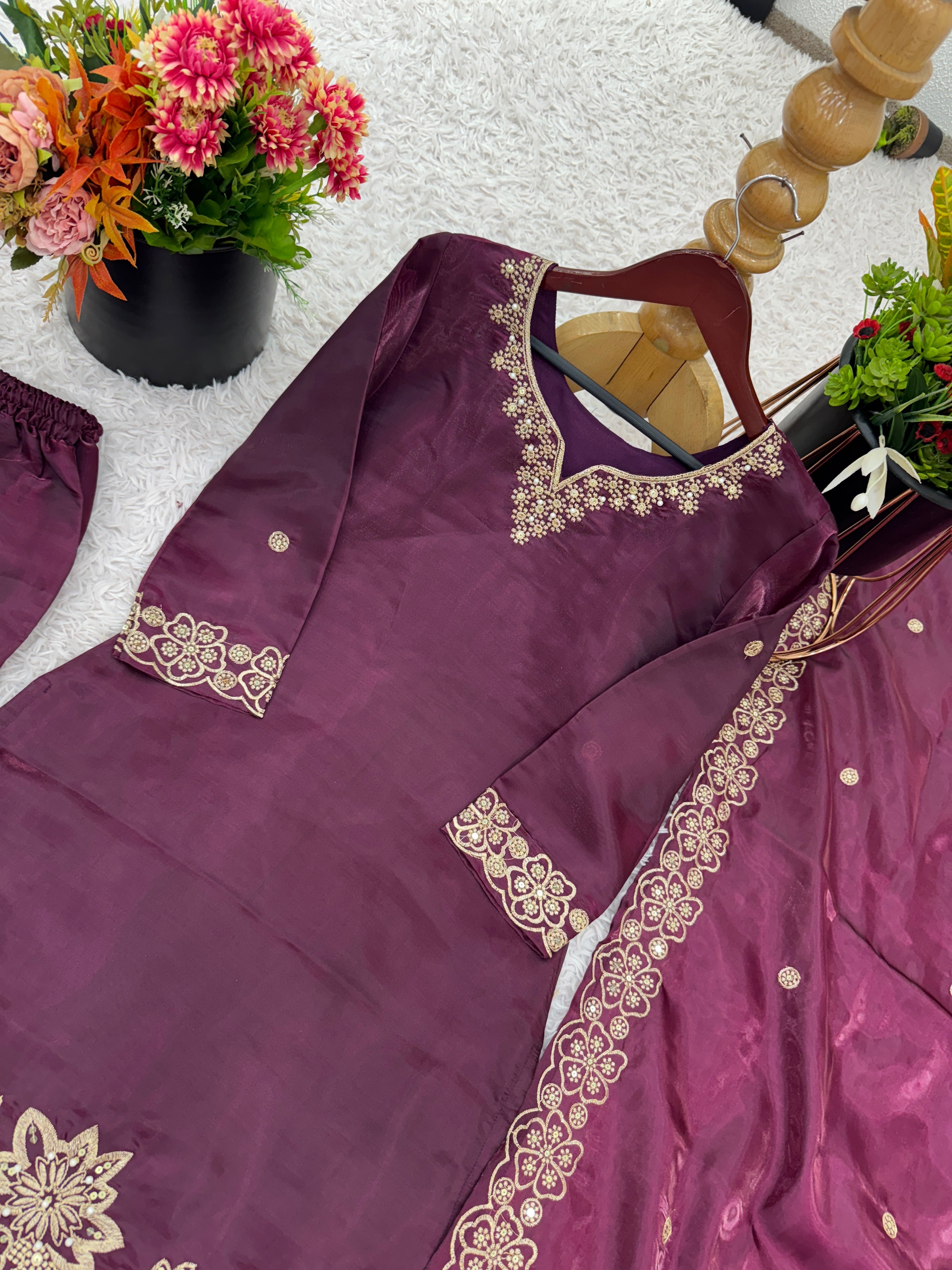 Party Wear Top-Bottom And Dupatta With Embroidery Sequence Work