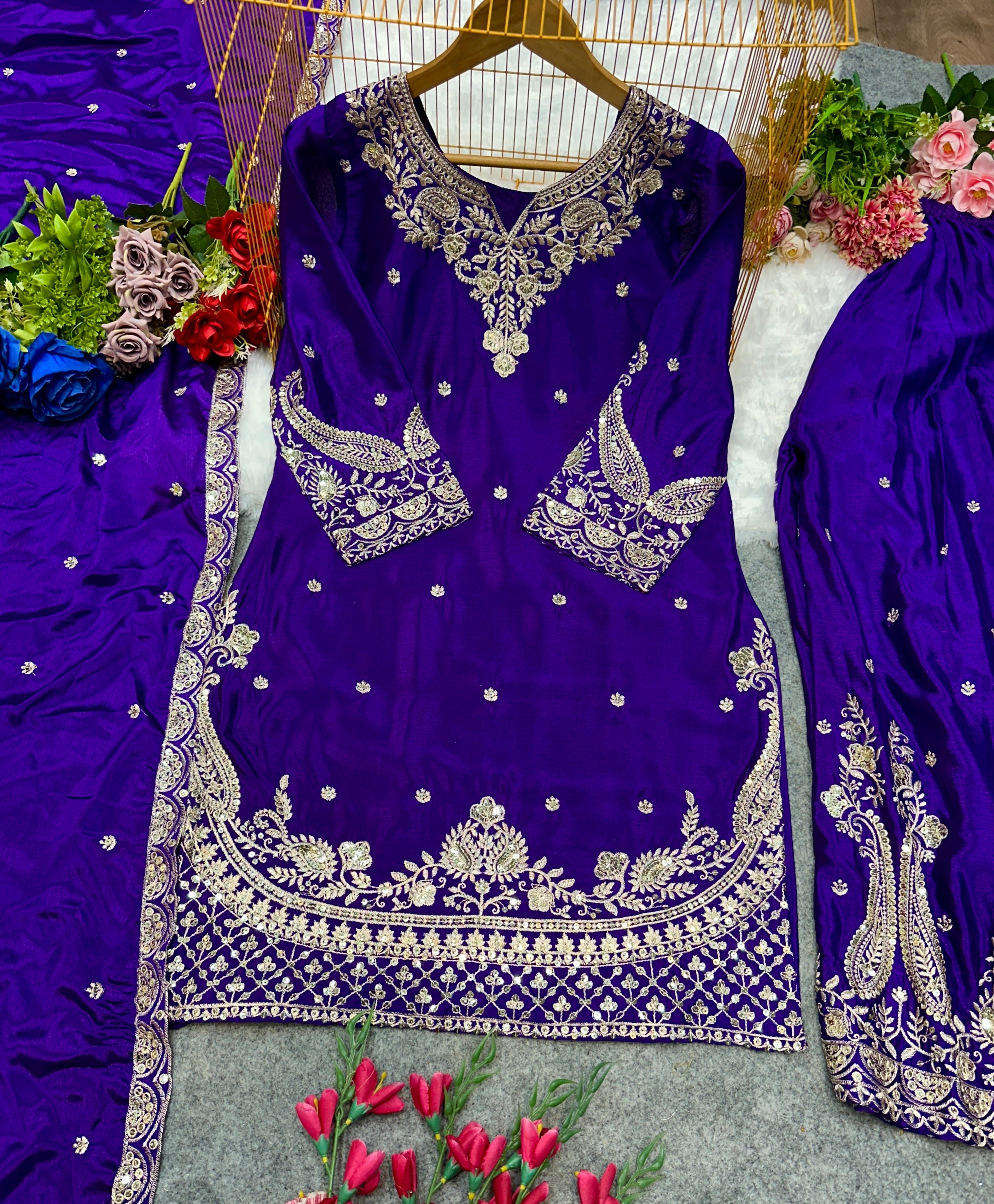 Designer Party Wear Top Bottom And Dupatta