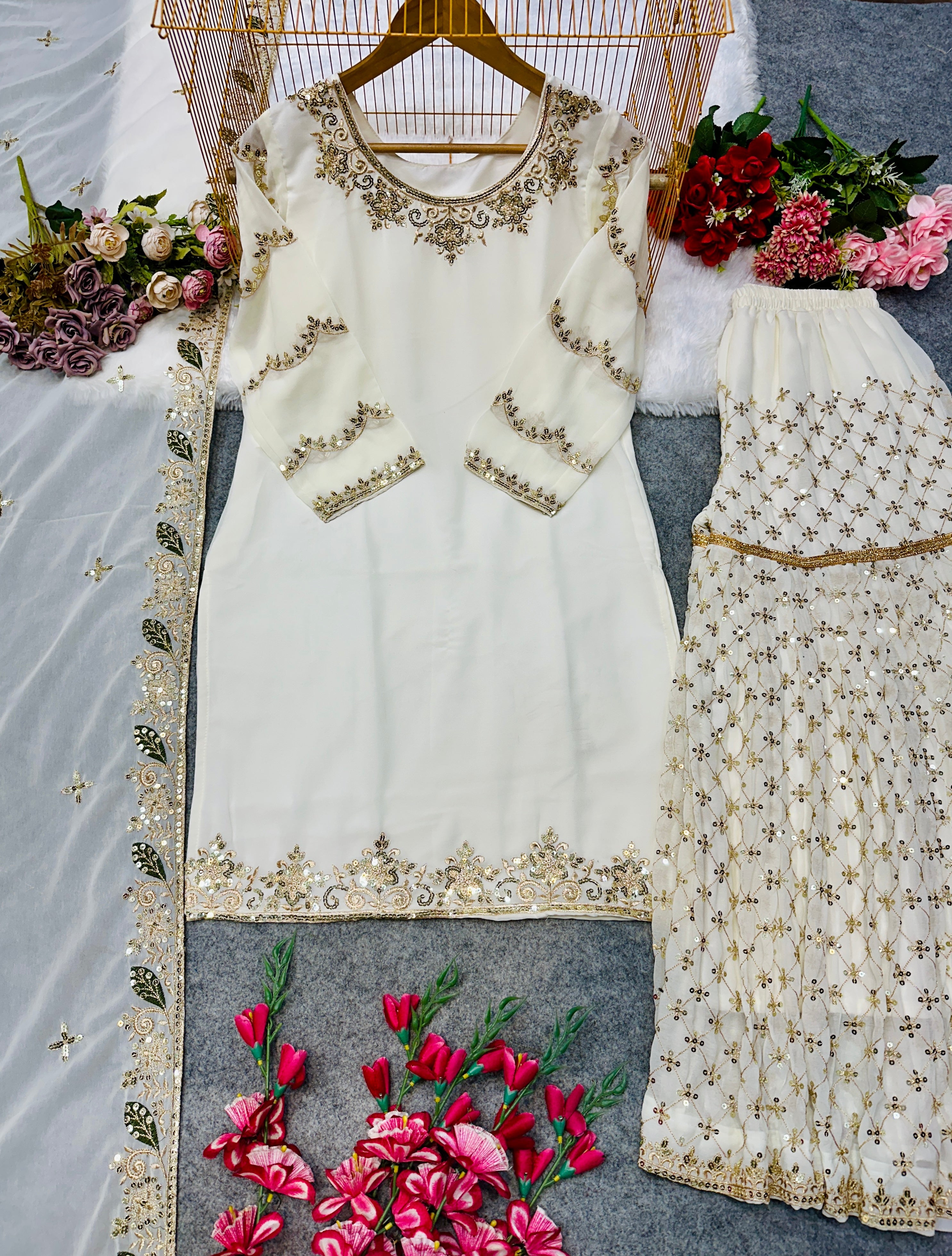 Party Wear Designer Top Bottom And Dupatta