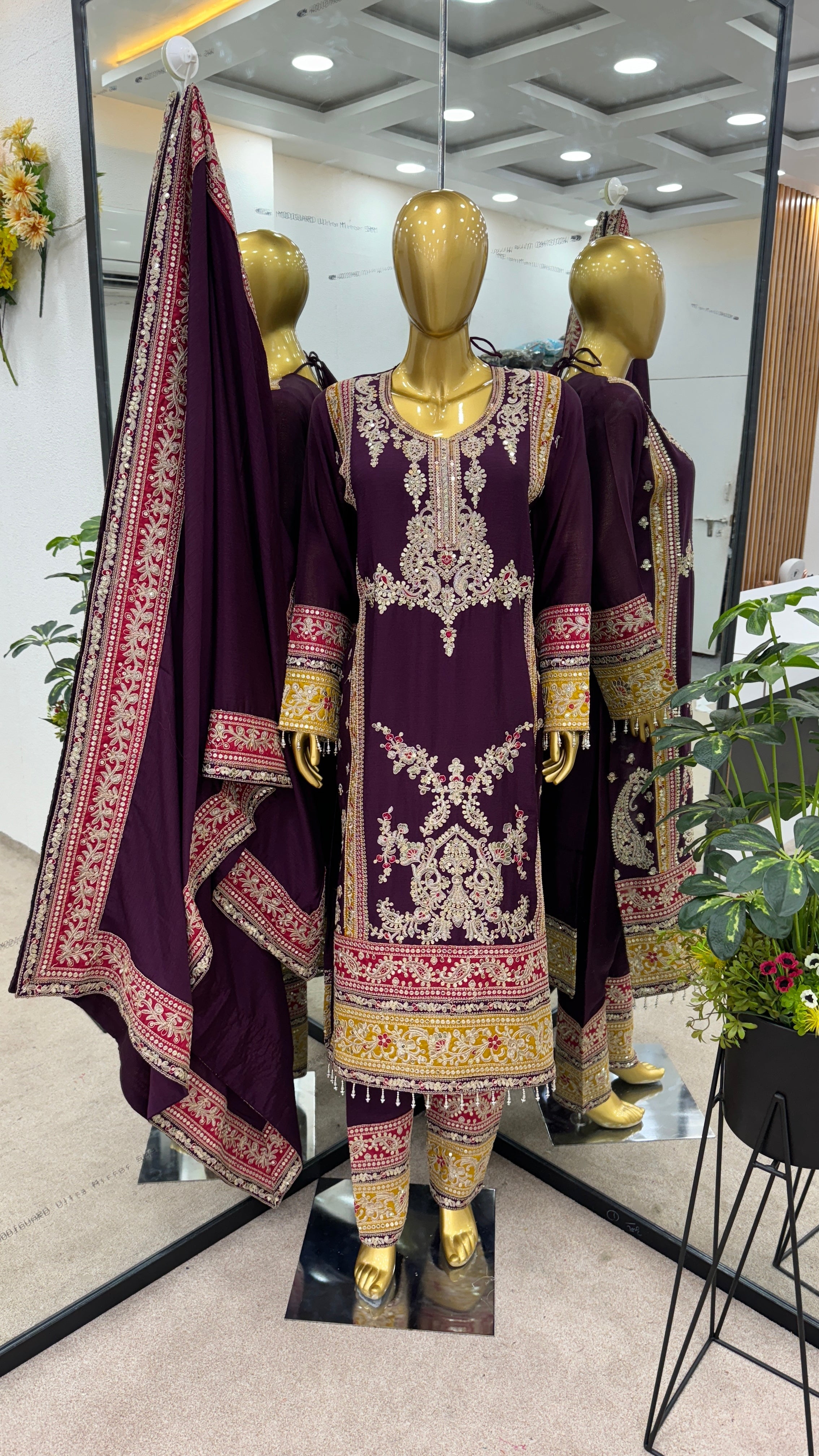Beautiful Top-Bottom And Dupatta With Heavy Embroidery Cording Sequence Work