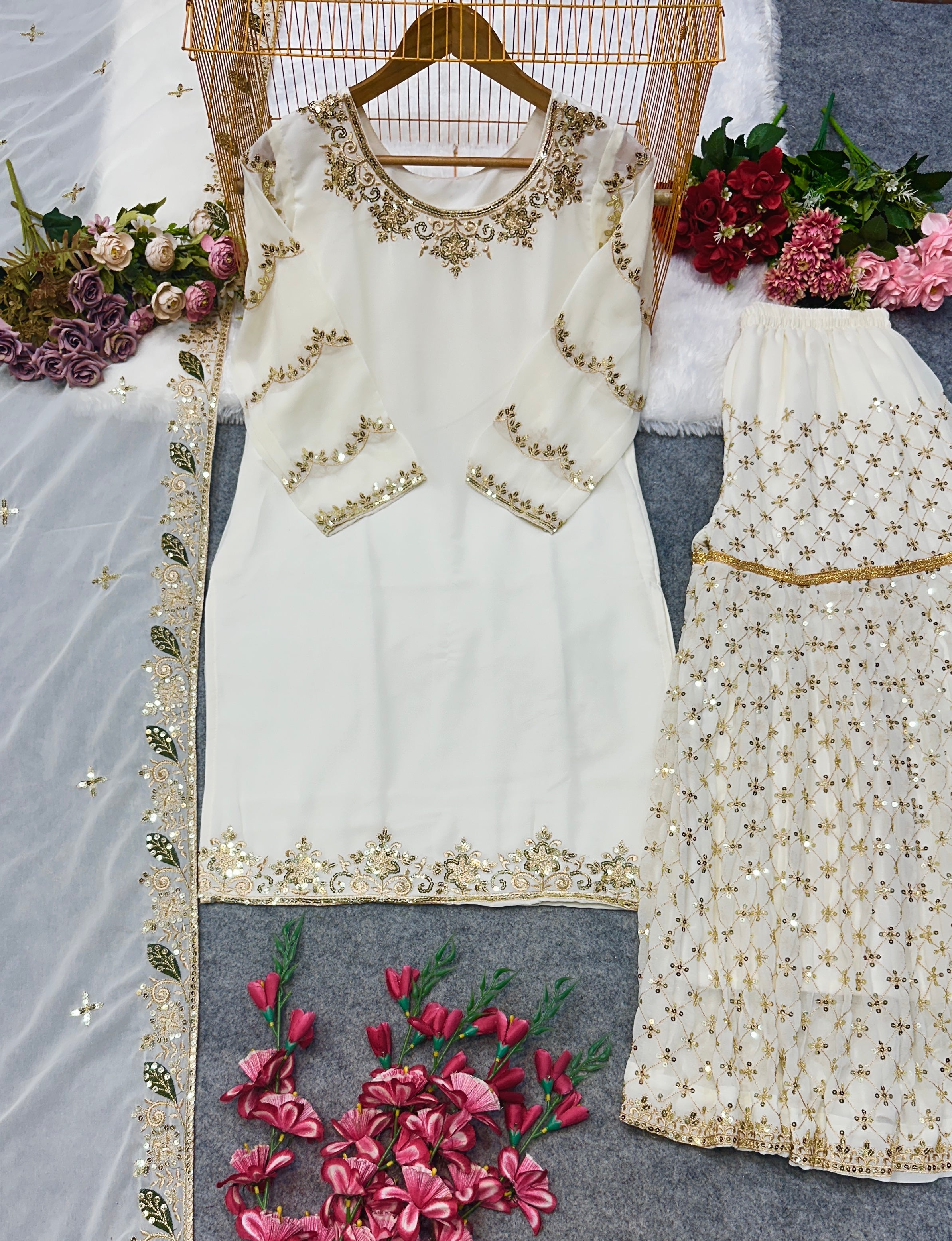 Party Wear Designer Top Bottom And Dupatta