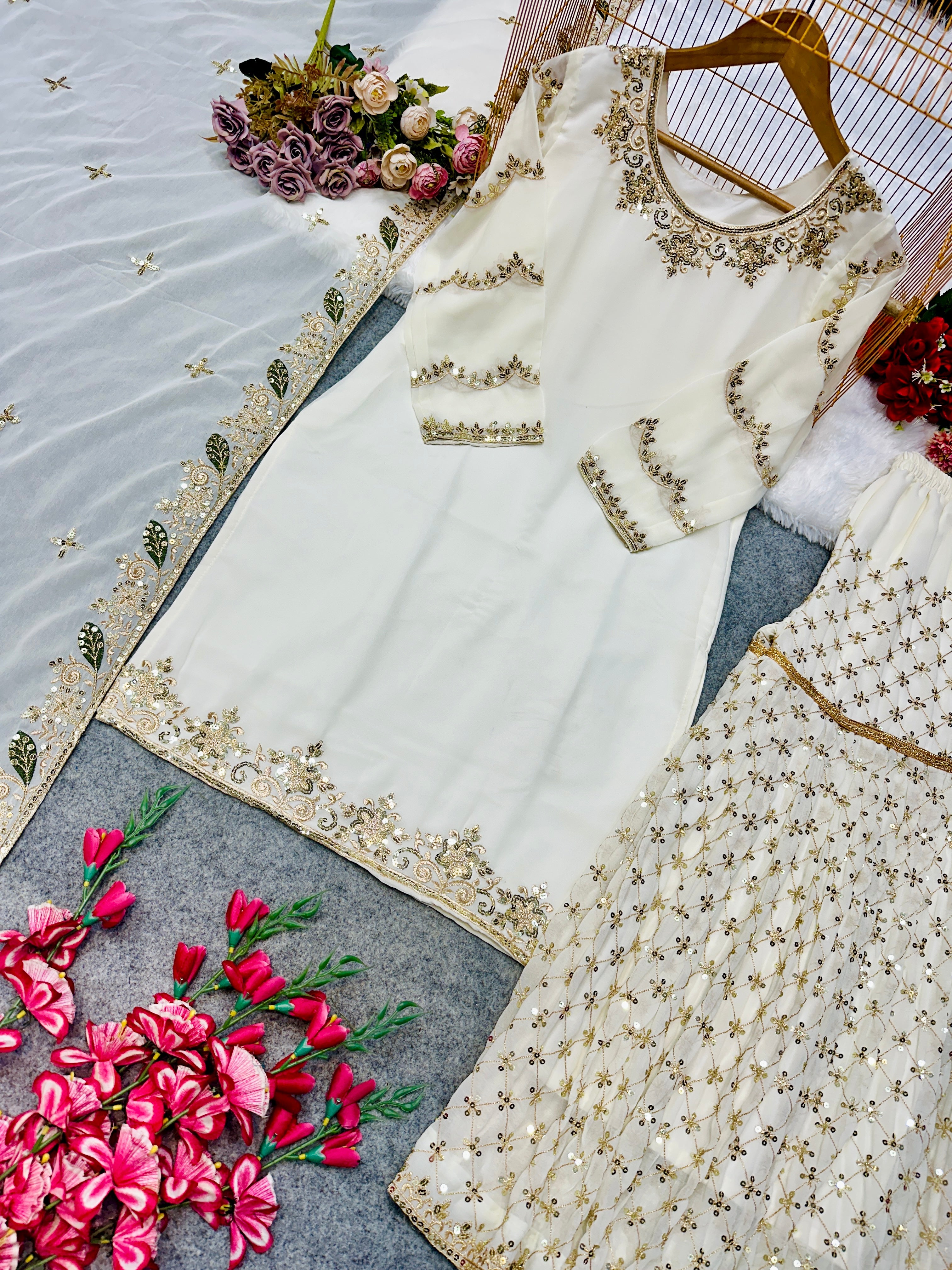 Party Wear Designer Top Bottom And Dupatta