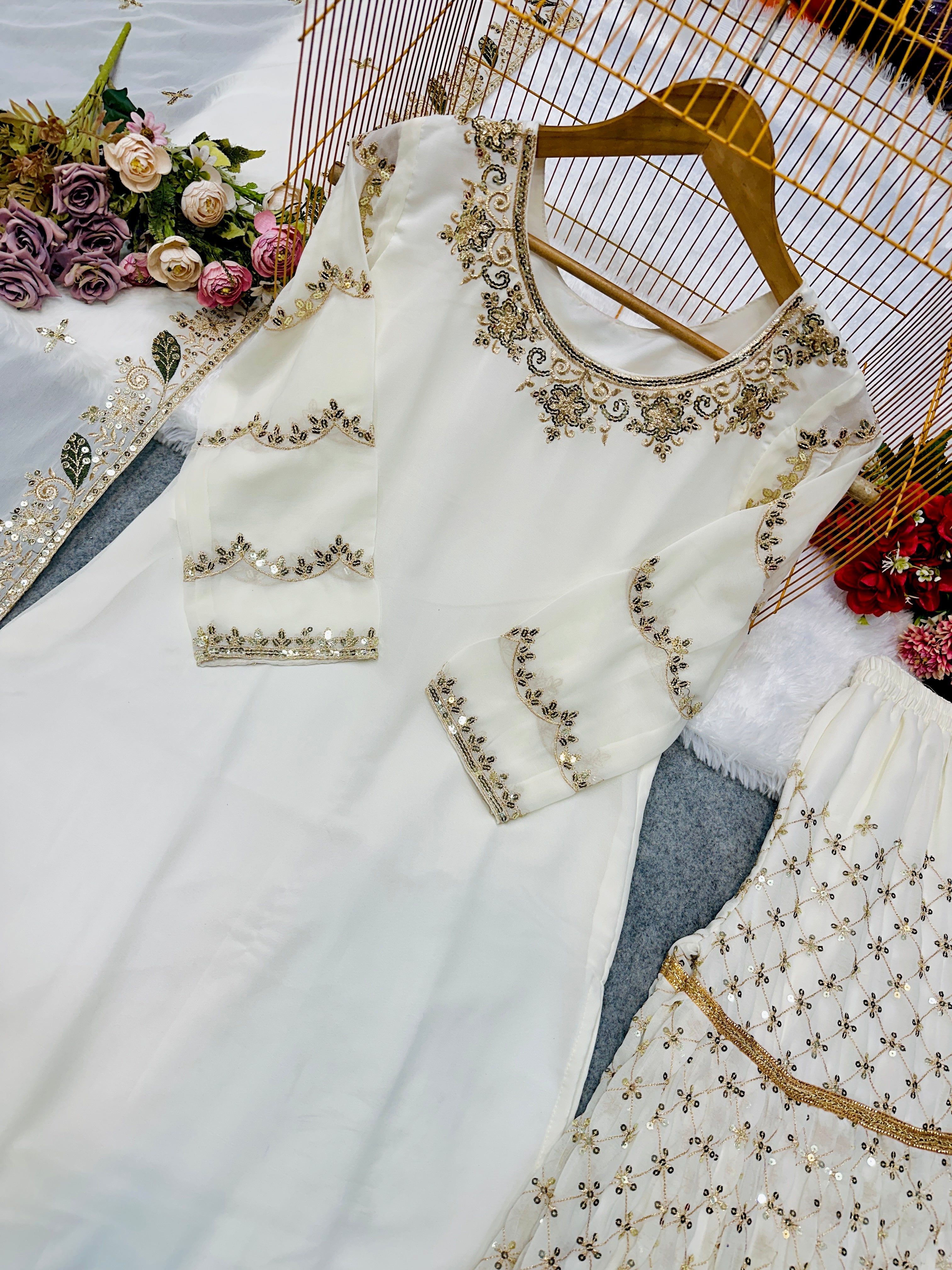 Party Wear Designer Top Bottom And Dupatta